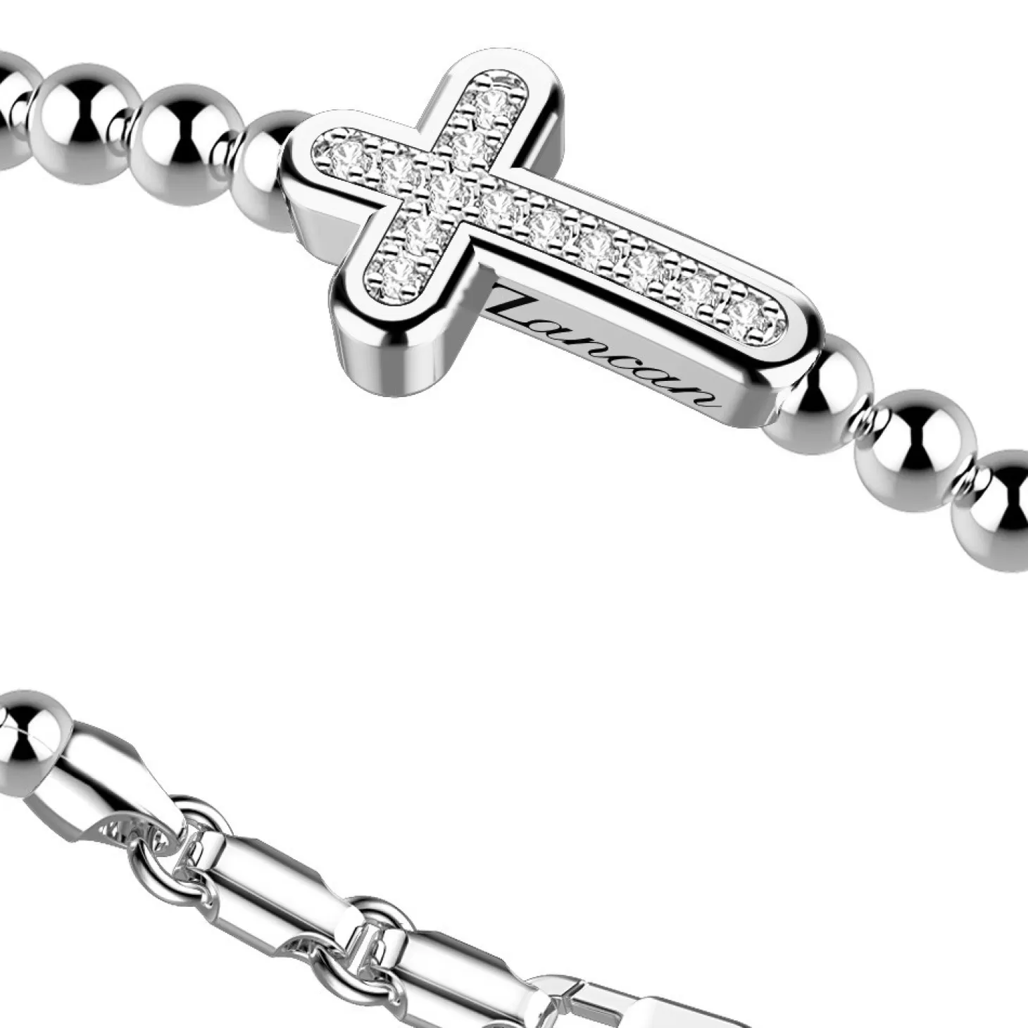 Zancan Gioielli Bracciale Zancan In Argento A Sfere Con Croce E Pietre Bianche.> Bracciali