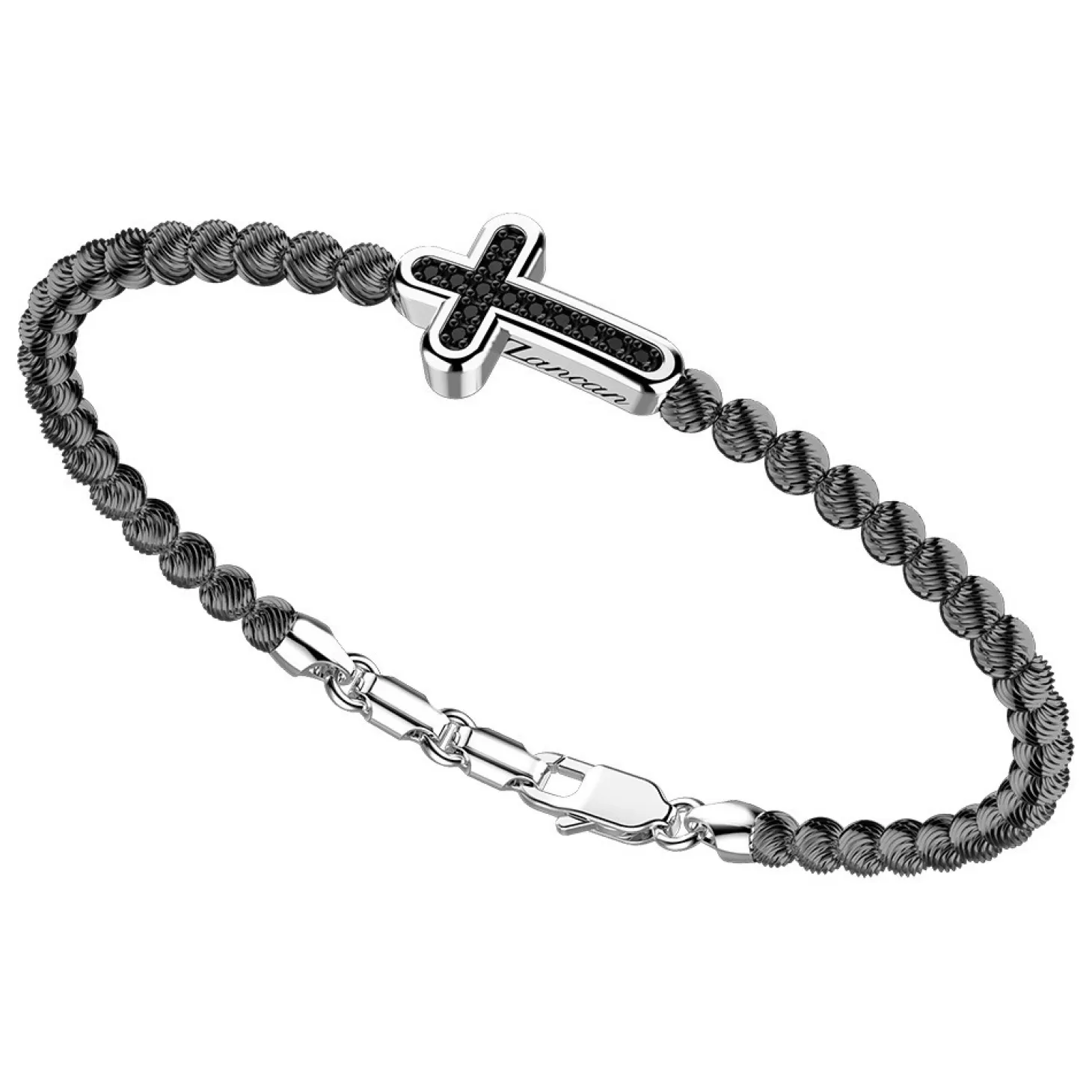 Zancan Gioielli Bracciale Zancan In Argento A Sfere Con Croce E Pietre Nere.> Bracciali