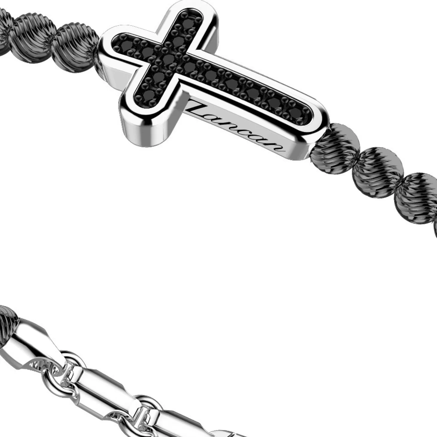 Zancan Gioielli Bracciale Zancan In Argento A Sfere Con Croce E Pietre Nere.> Bracciali