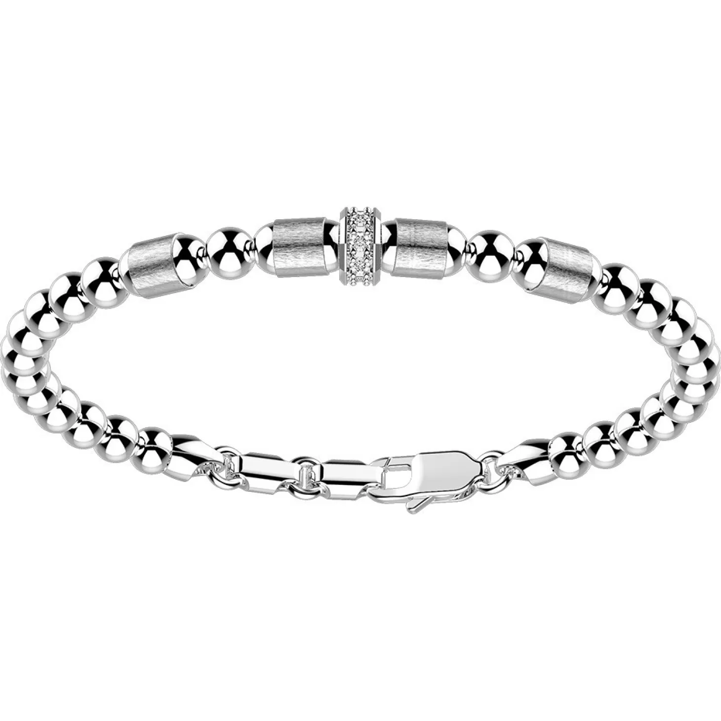 Zancan Gioielli Bracciale Zancan In Argento A Sfere Con Inserti Satinati E Pietre Biianche.> Bracciali