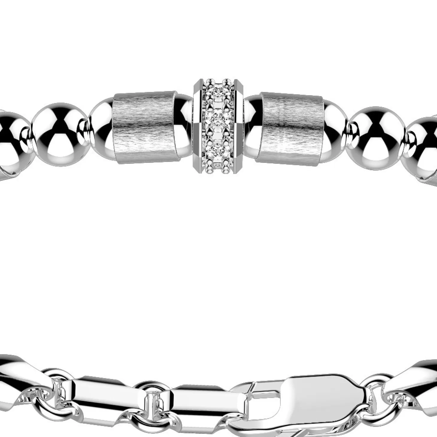 Zancan Gioielli Bracciale Zancan In Argento A Sfere Con Inserti Satinati E Pietre Biianche.> Bracciali