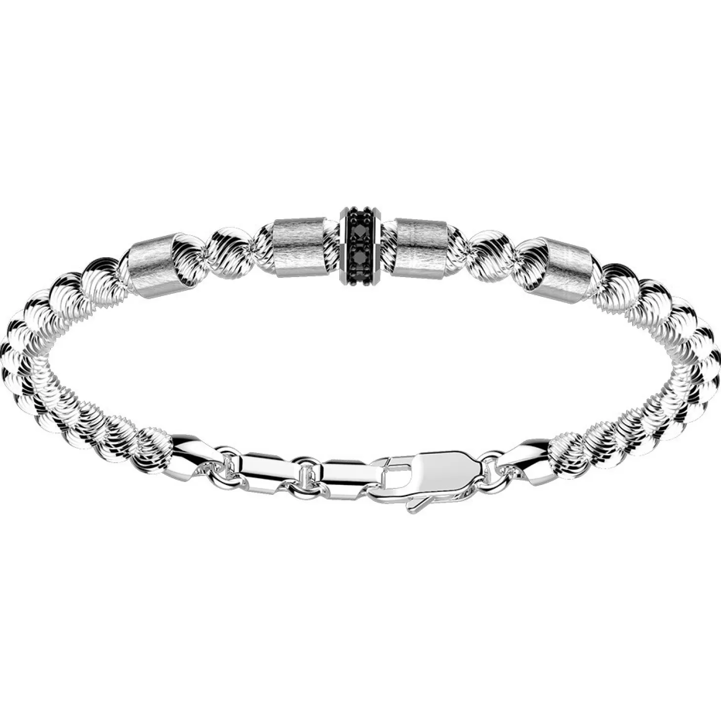 Zancan Gioielli Bracciale Zancan In Argento A Sfere Con Inserti Satinati E Pietre Nere.> Bracciali