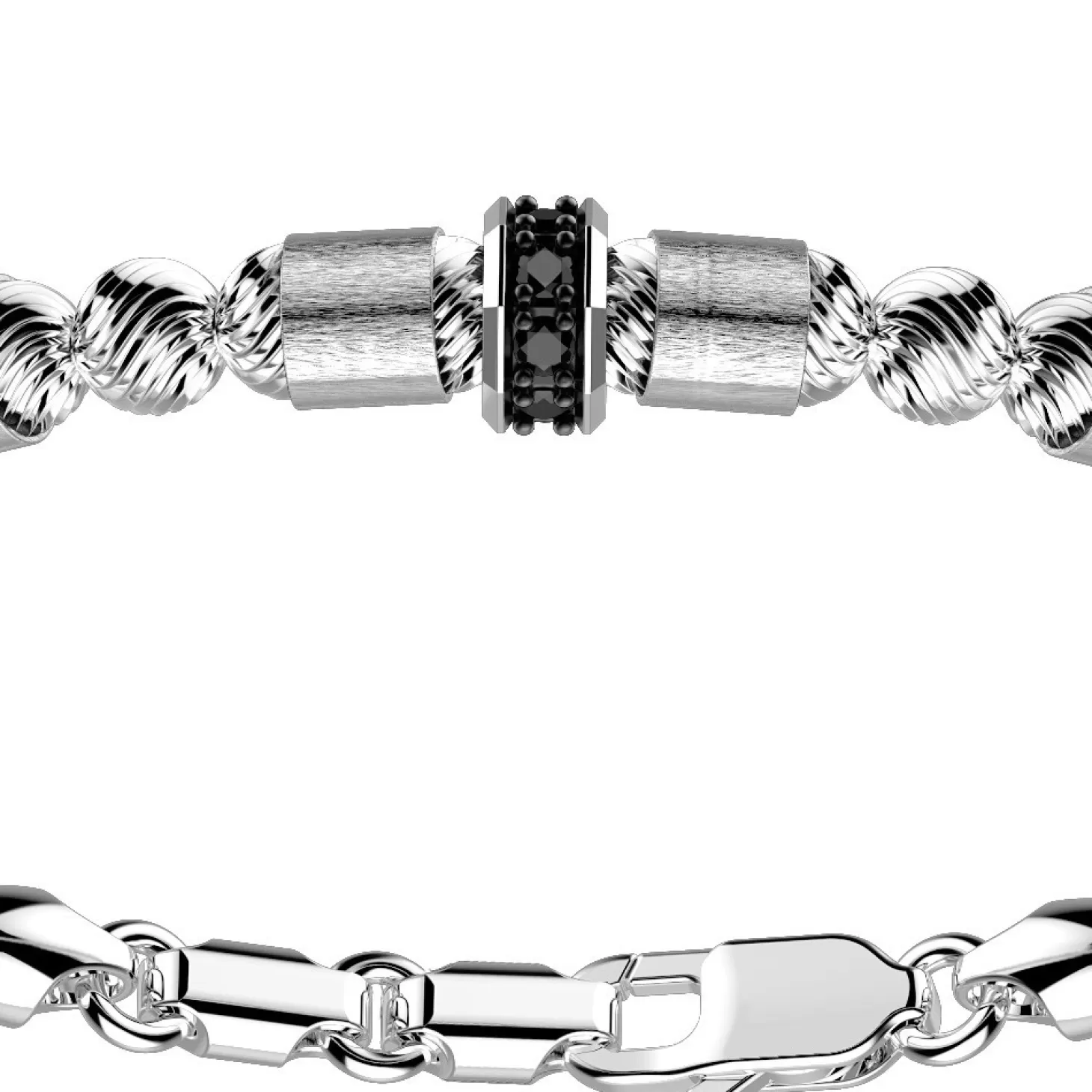 Zancan Gioielli Bracciale Zancan In Argento A Sfere Con Inserti Satinati E Pietre Nere.> Bracciali