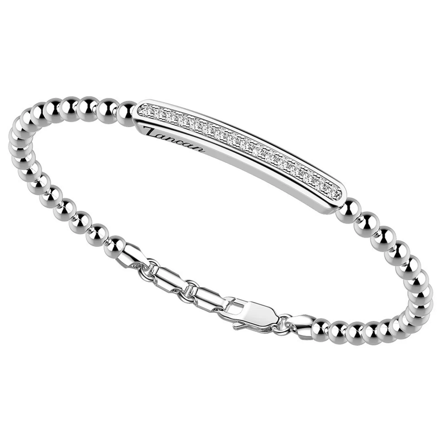 Zancan Gioielli Bracciale Zancan In Argento A Sfere Con Targa E Pietre Bianche.> Bracciali