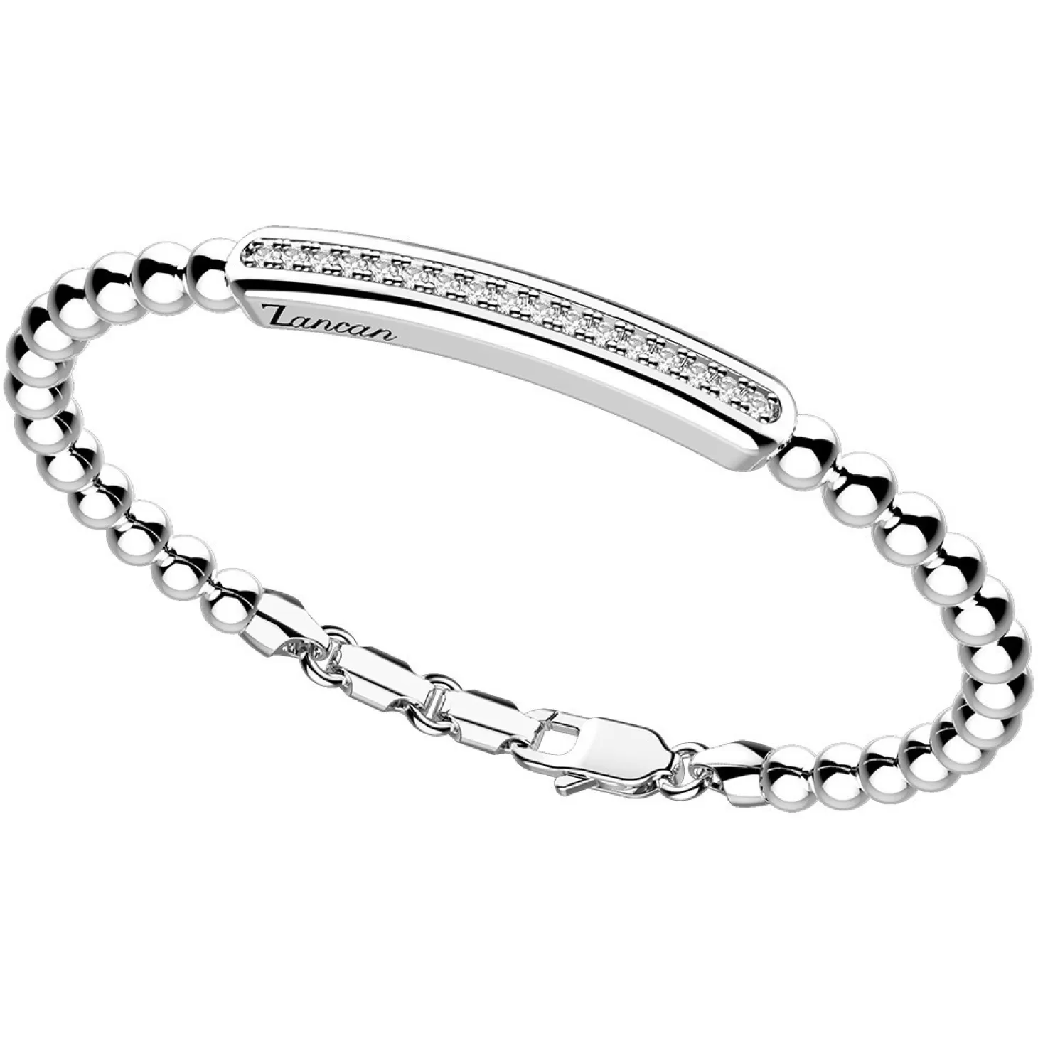 Zancan Gioielli Bracciale Zancan In Argento A Sfere Con Targa E Pietre Bianche.> Bracciali