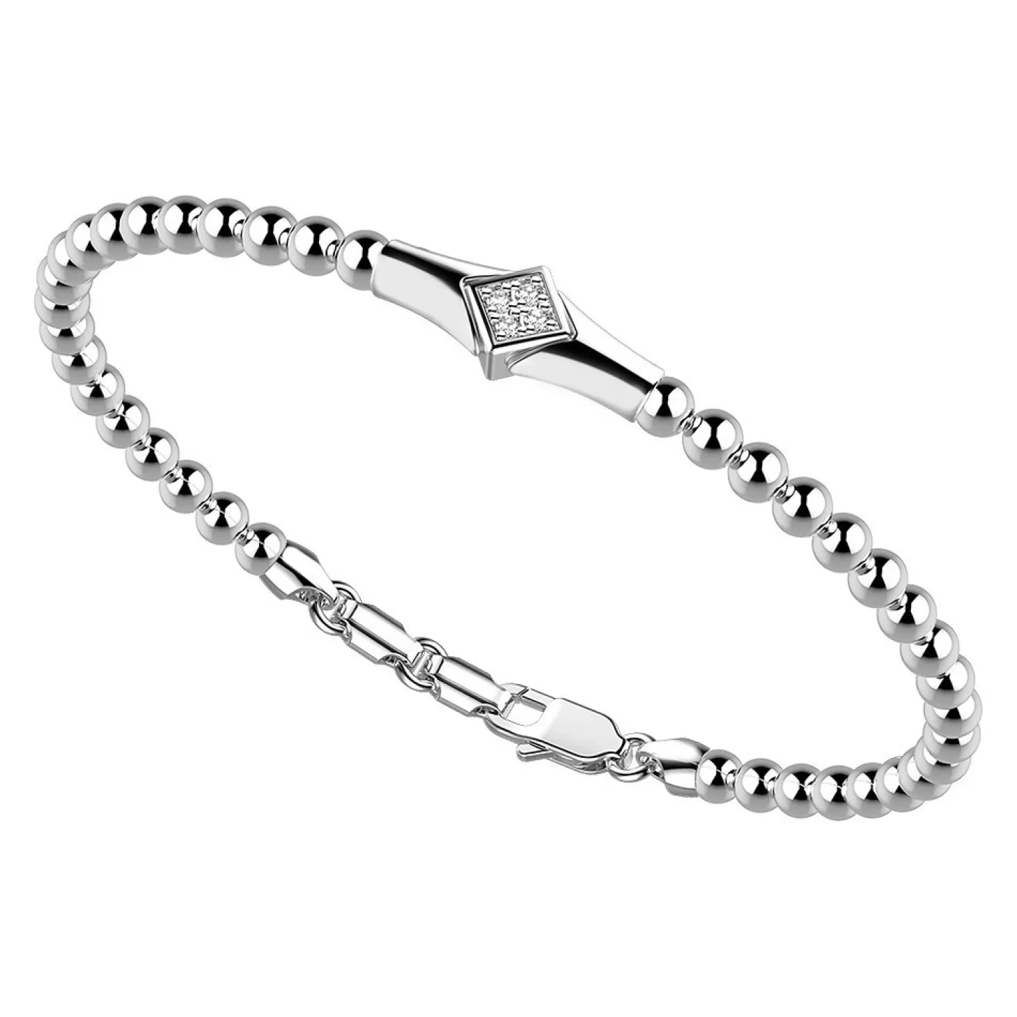 Zancan Gioielli Bracciale Zancan In Argento A Sfere Con Targa E Pietre Bianche.> Bracciali