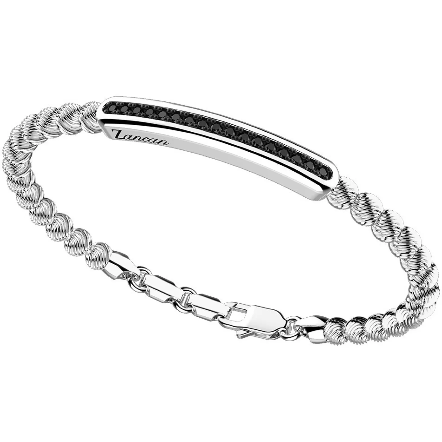 Zancan Gioielli Bracciale Zancan In Argento A Sfere Con Targa E Pietre Nere.> Bracciali