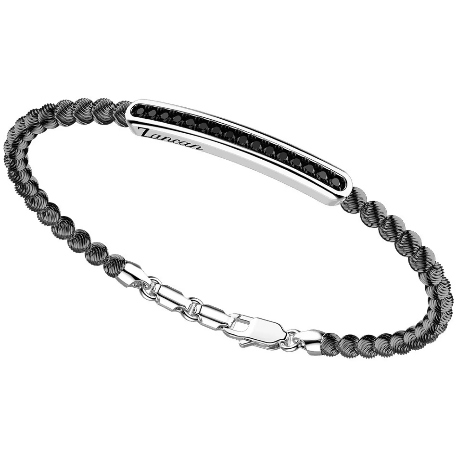 Zancan Gioielli Bracciale Zancan In Argento A Sfere Con Targa E Pietre Nere.> Bracciali