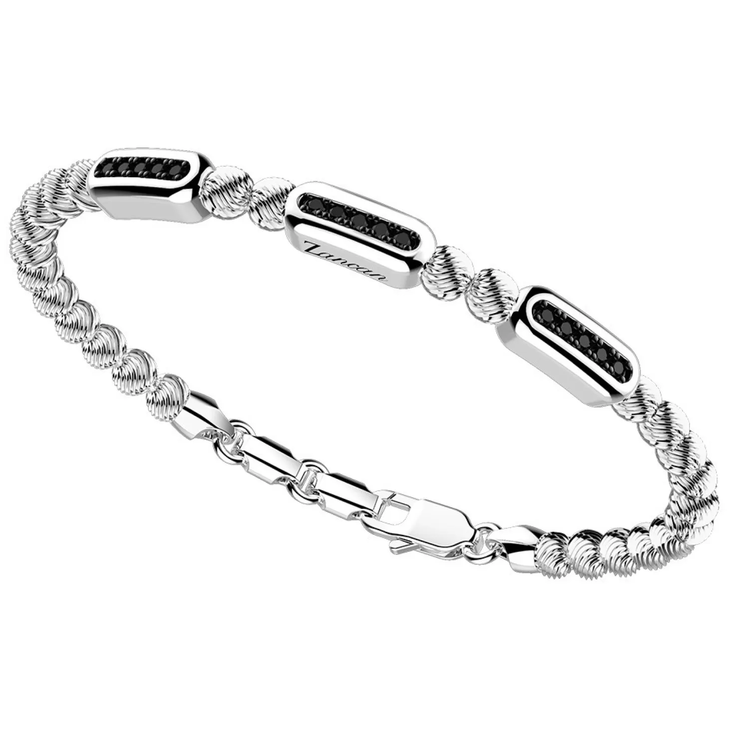 Zancan Gioielli Bracciale Zancan In Argento A Sfere Con Targhe E Pietre Nere.> Bracciali