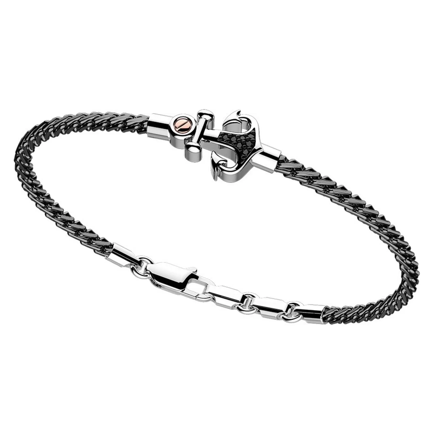 Zancan Gioielli Bracciale Zancan In Argento Con Ancora E Pietre Nere.> Bracciali