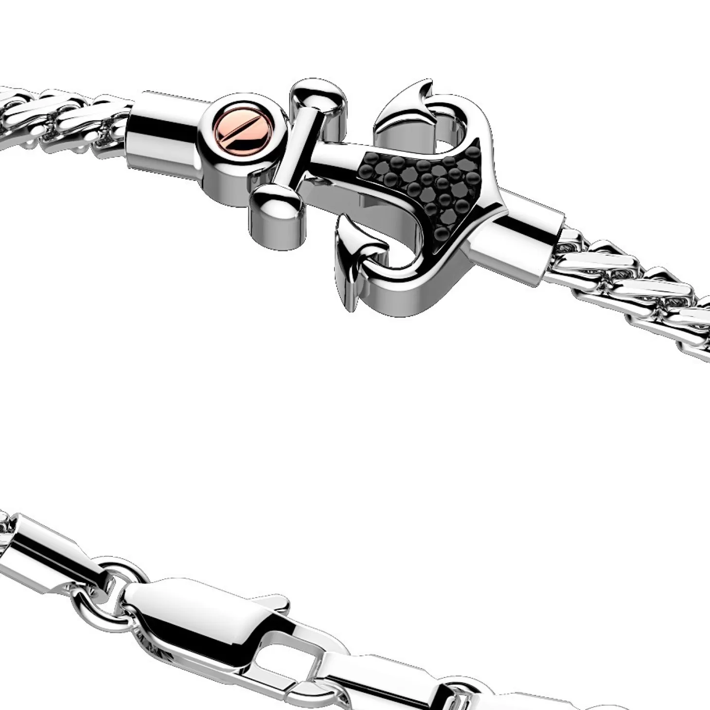Zancan Gioielli Bracciale Zancan In Argento Con Ancora E Pietre Nere.> Bracciali