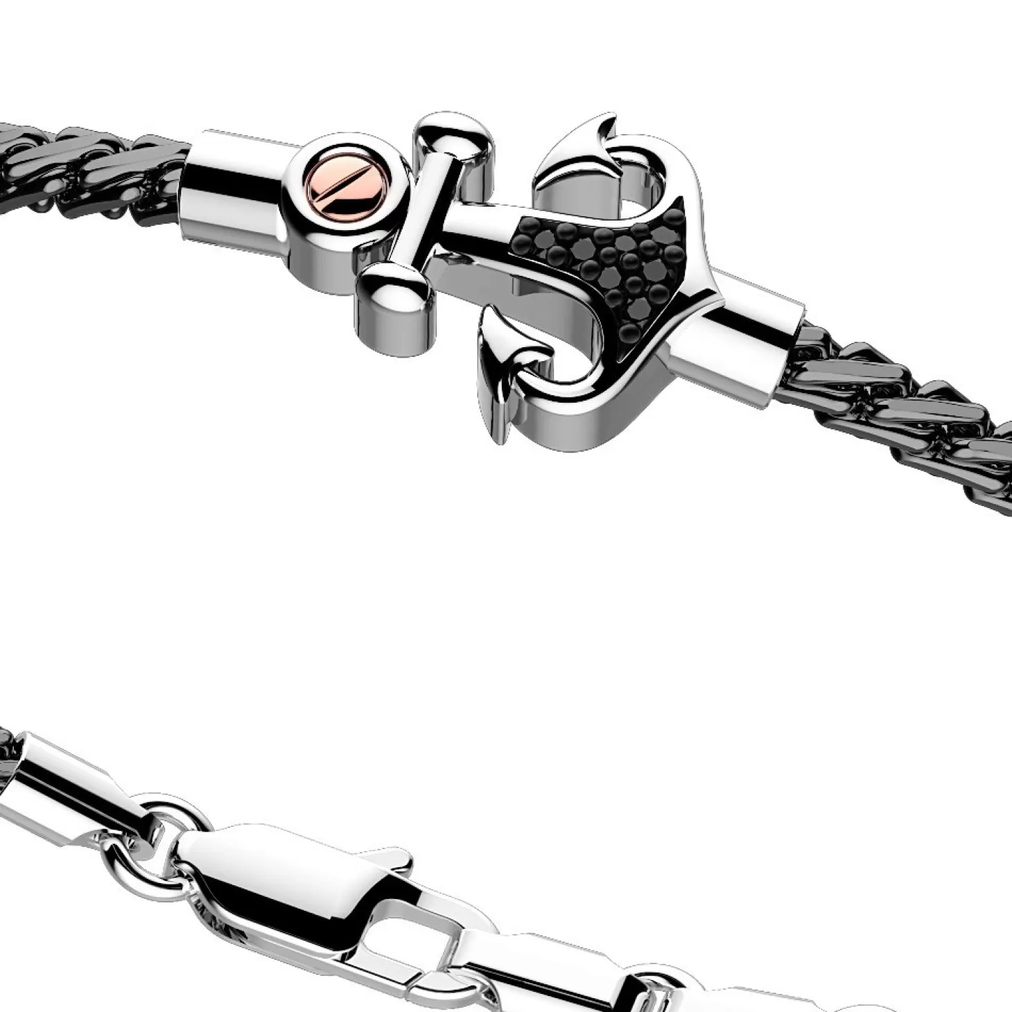 Zancan Gioielli Bracciale Zancan In Argento Con Ancora E Pietre Nere.> Bracciali
