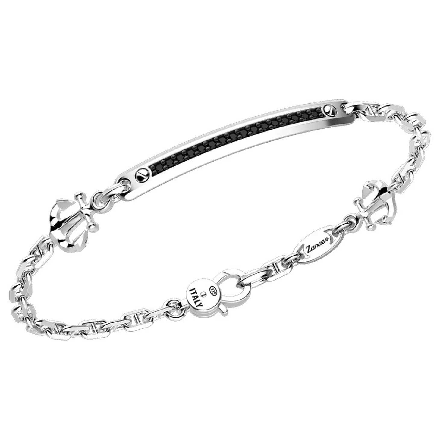 Zancan Gioielli Bracciale Zancan In Argento Con Targa, Ancore E Pietre Nere.> Bracciali