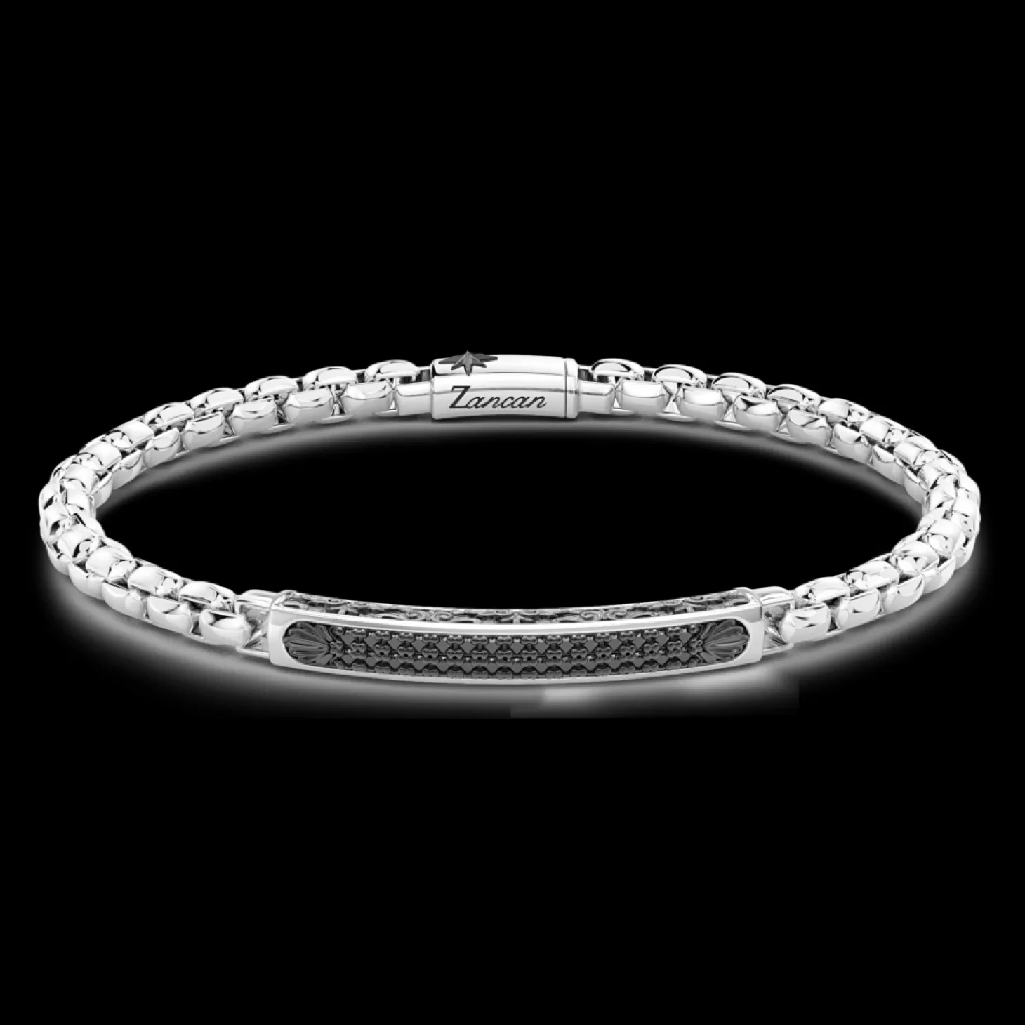 Zancan Gioielli Bracciale Zancan In Argento Con Targa E Pietre Nere.> Bracciali