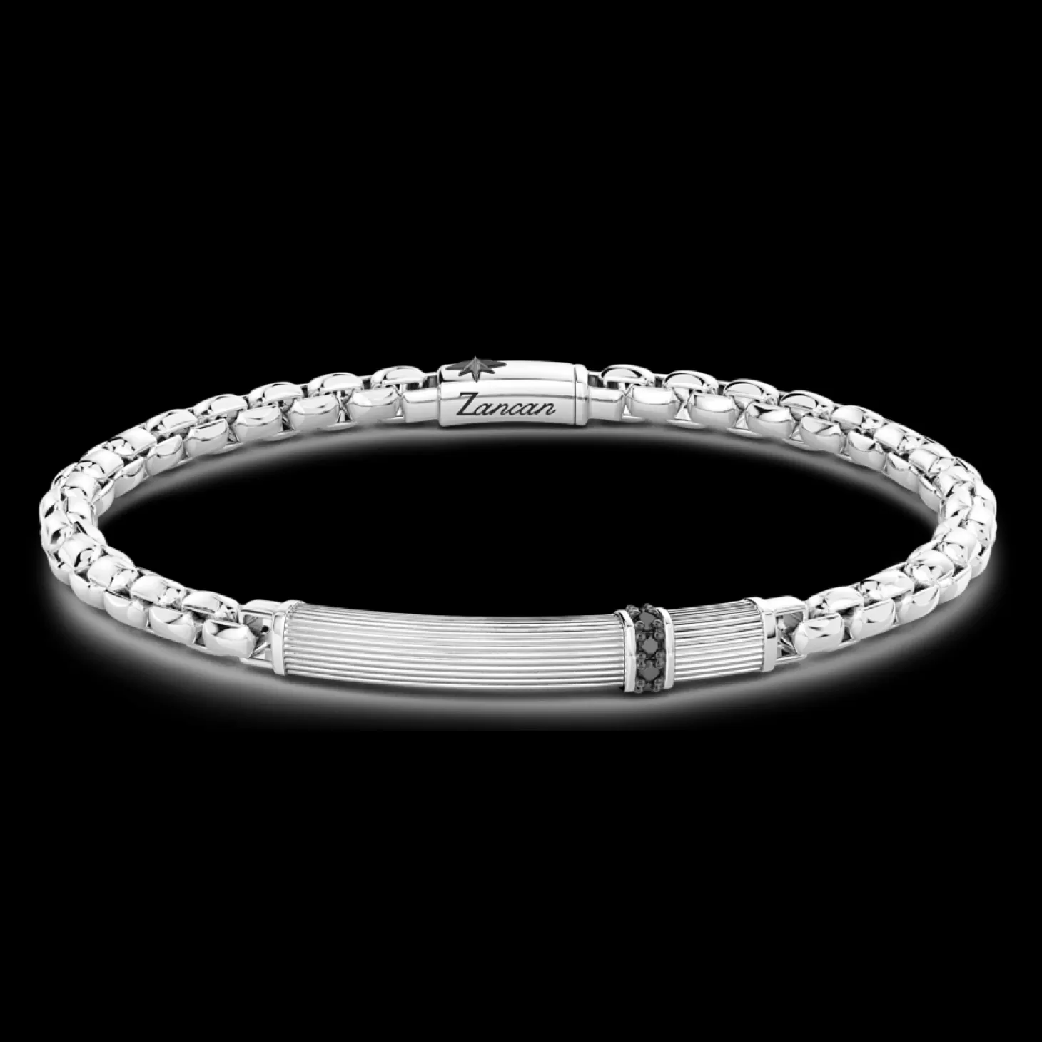 Zancan Gioielli Bracciale Zancan In Argento Con Targa E Pietre Nere,> Bracciali