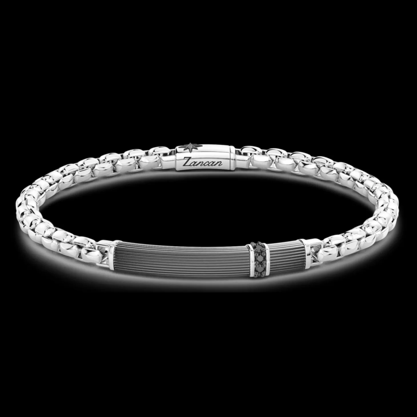 Zancan Gioielli Bracciale Zancan In Argento Con Targa E Pietre Nere,> Bracciali