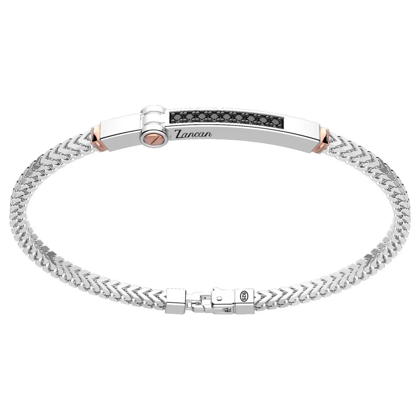 Zancan Gioielli Bracciale Zancan In Argento Con Targa Ed Inserti In Oro Rosa E Pietre Nere.> Bracciali