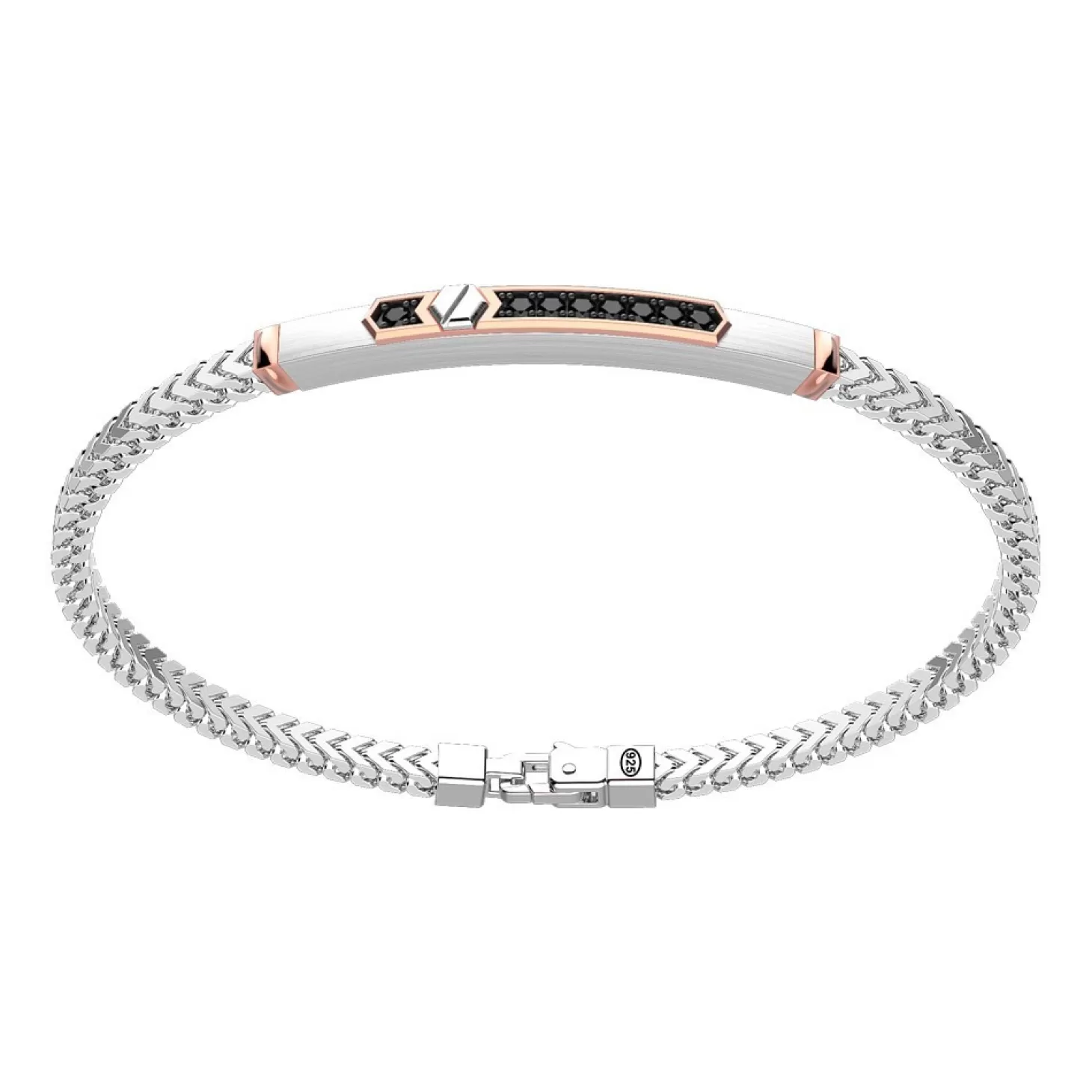 Zancan Gioielli Bracciale Zancan In Argento Con Targa Ed Inserti In Oro Rosa E Pietre Nere.> Bracciali