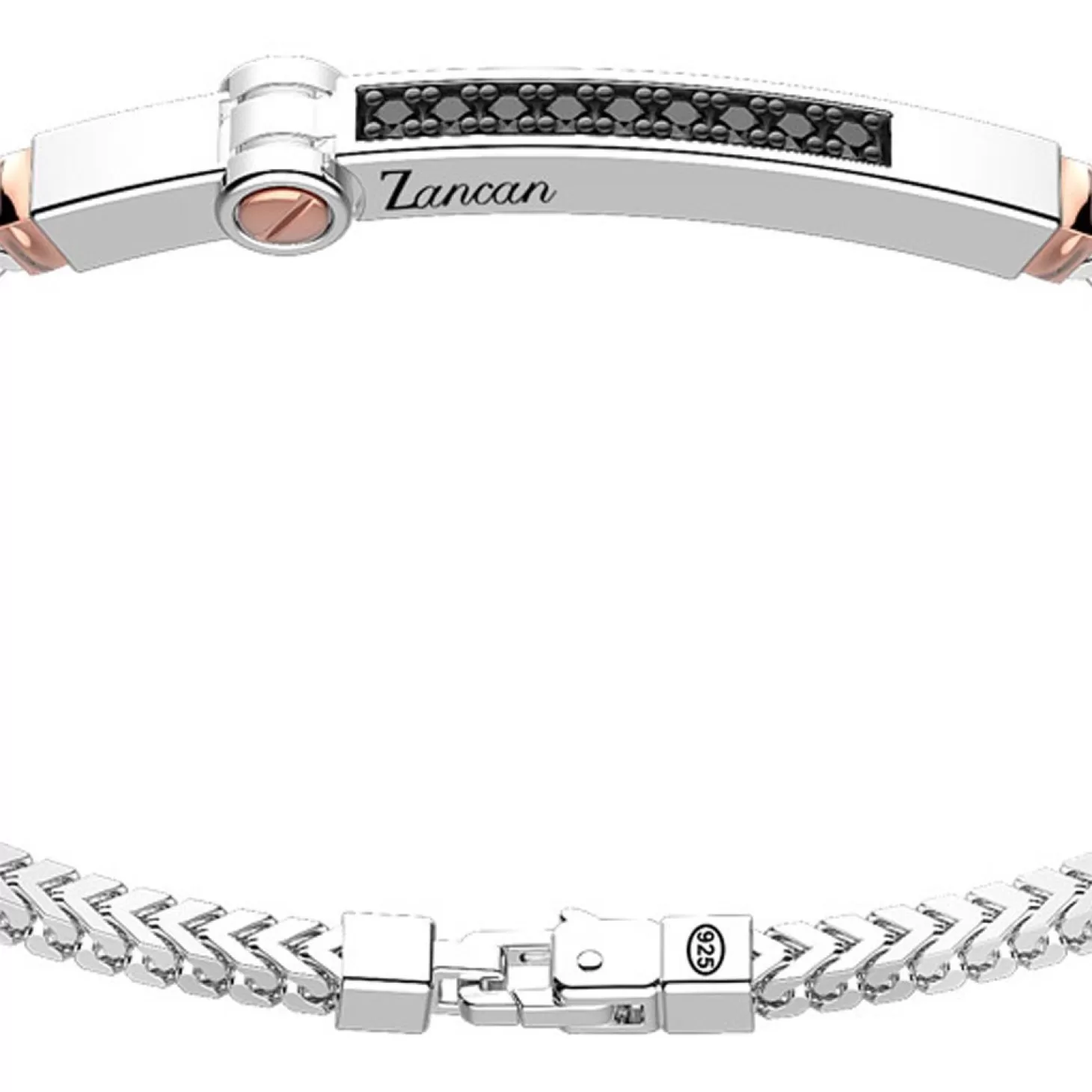 Zancan Gioielli Bracciale Zancan In Argento Con Targa Ed Inserti In Oro Rosa E Pietre Nere.> Bracciali