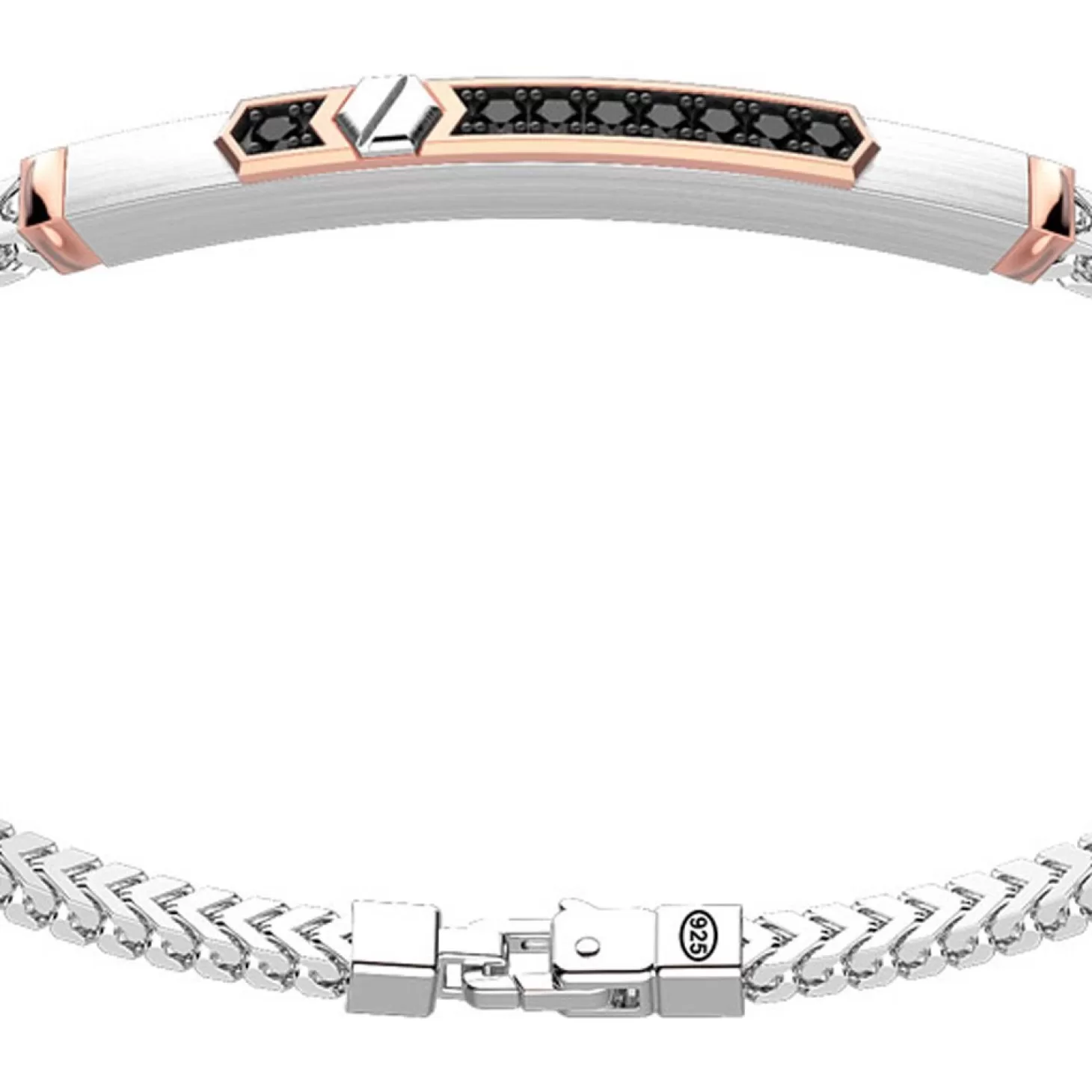 Zancan Gioielli Bracciale Zancan In Argento Con Targa Ed Inserti In Oro Rosa E Pietre Nere.> Bracciali