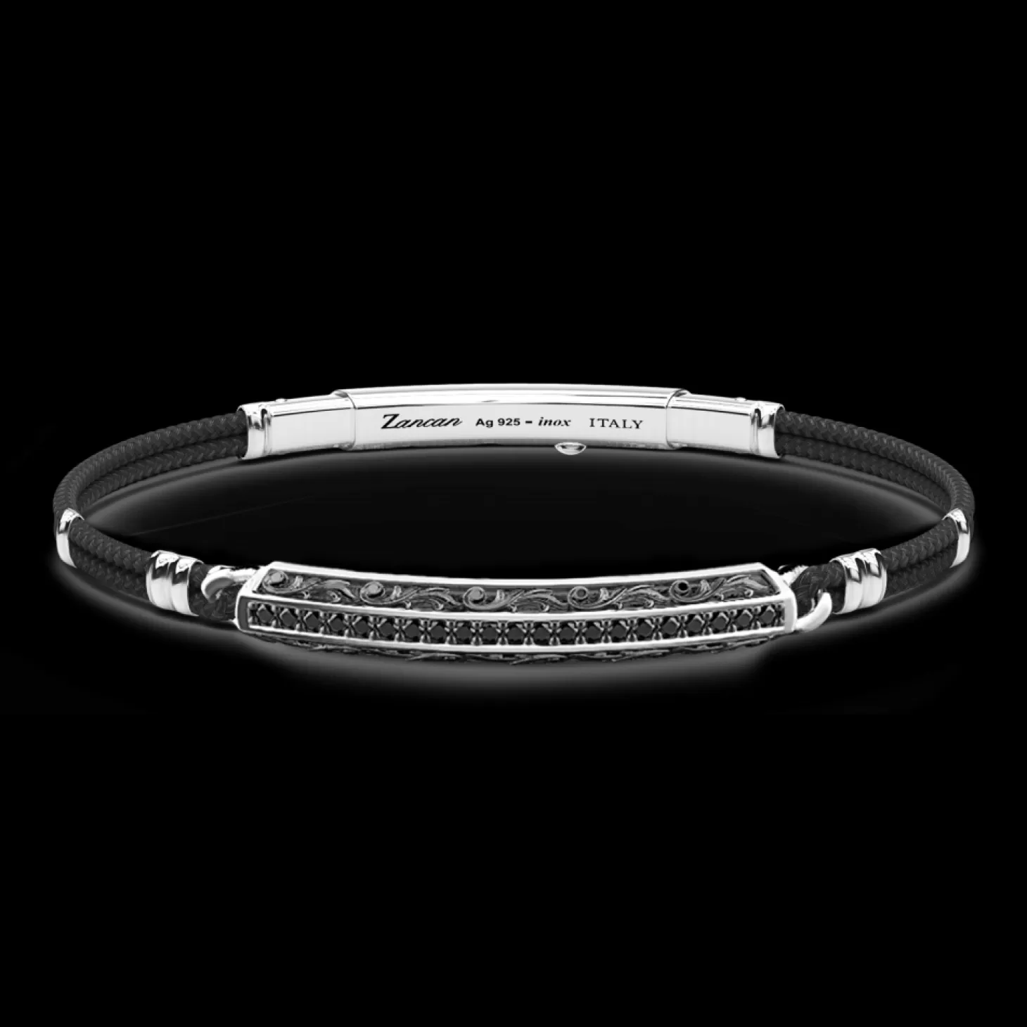 Zancan Gioielli Bracciale Zancan In Argento, Corda Kevlar E Pietre Nere.> Bracciali