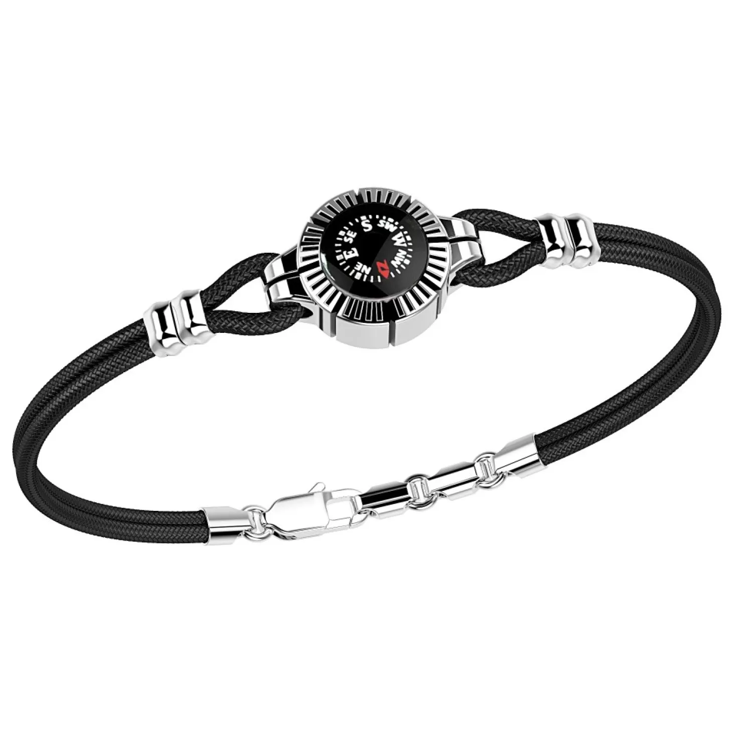 Zancan Gioielli Bracciale Zancan In Argento E Kevlar Nero Con Bussola Su Fondo Nero.> Bracciali