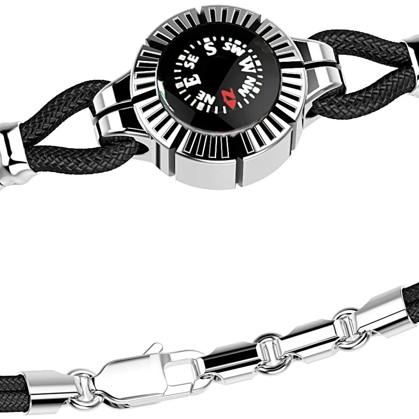 Zancan Gioielli Bracciale Zancan In Argento E Kevlar Nero Con Bussola Su Fondo Nero.> Bracciali