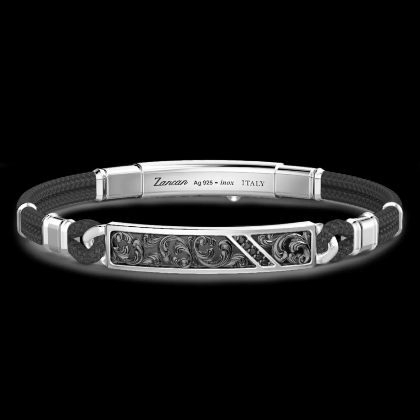 Zancan Gioielli Bracciale Zancan In Argento, Kevlar E Pietre Nere.> Bracciali