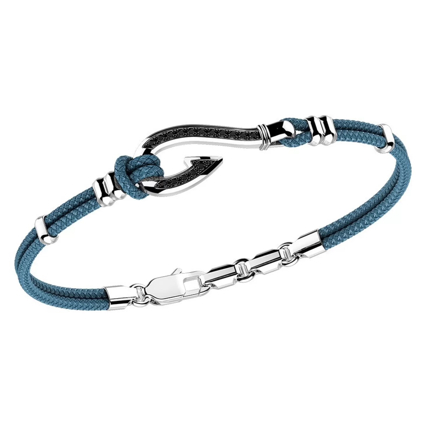 Zancan Gioielli Bracciale Zancan In Kevlar Con Amo In Argento E Pietre Nere.> Bracciali