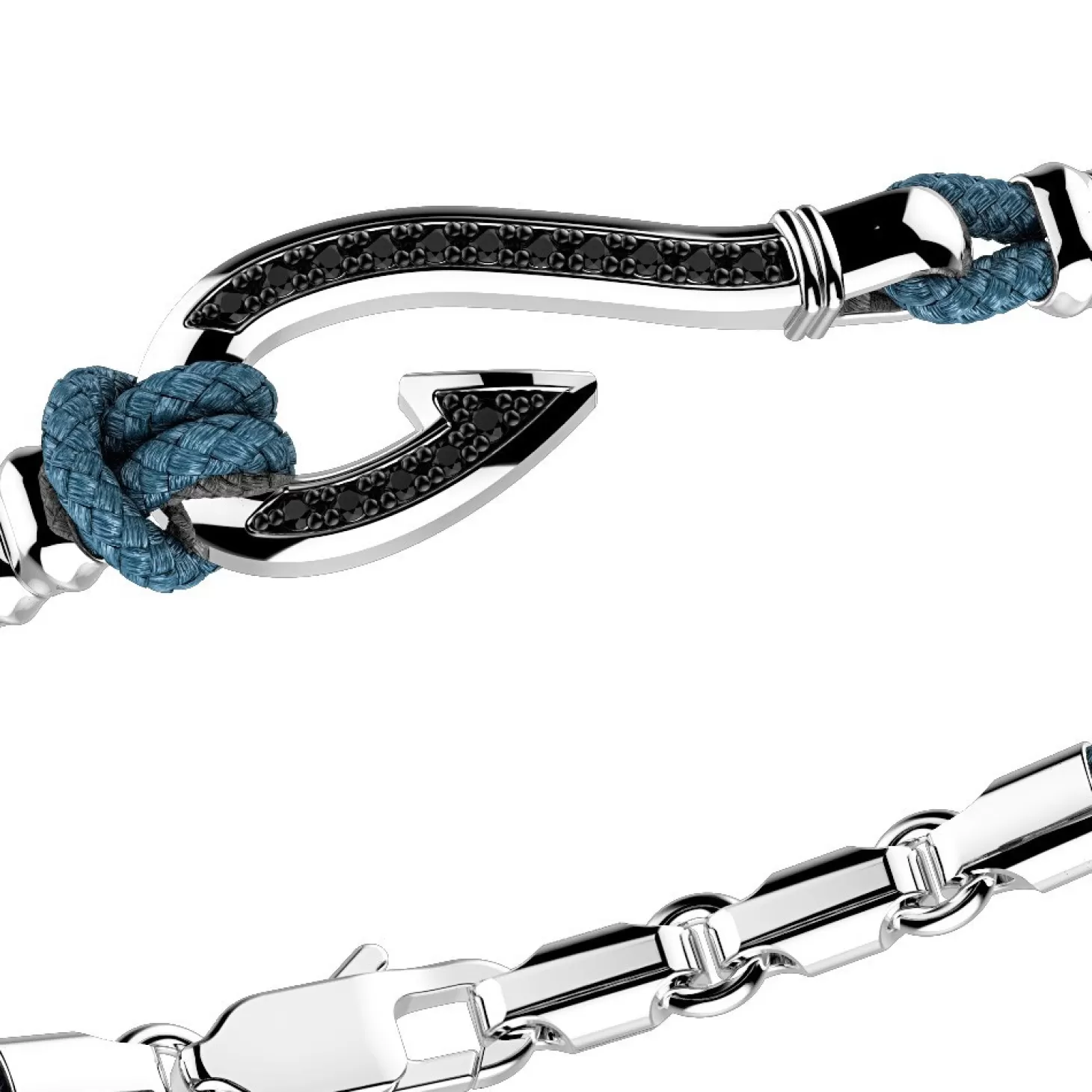 Zancan Gioielli Bracciale Zancan In Kevlar Con Amo In Argento E Pietre Nere.> Bracciali