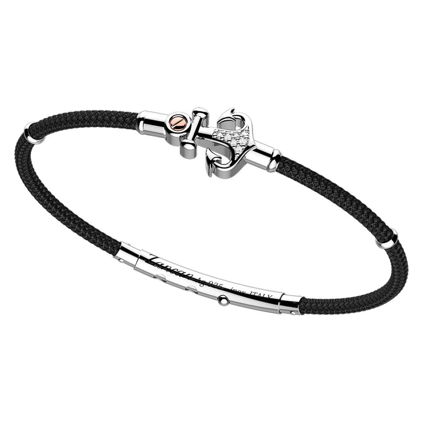 Zancan Gioielli Bracciale Zancan In Kevlar Con Ancora In Argento E Pietre Bianche.> Bracciali