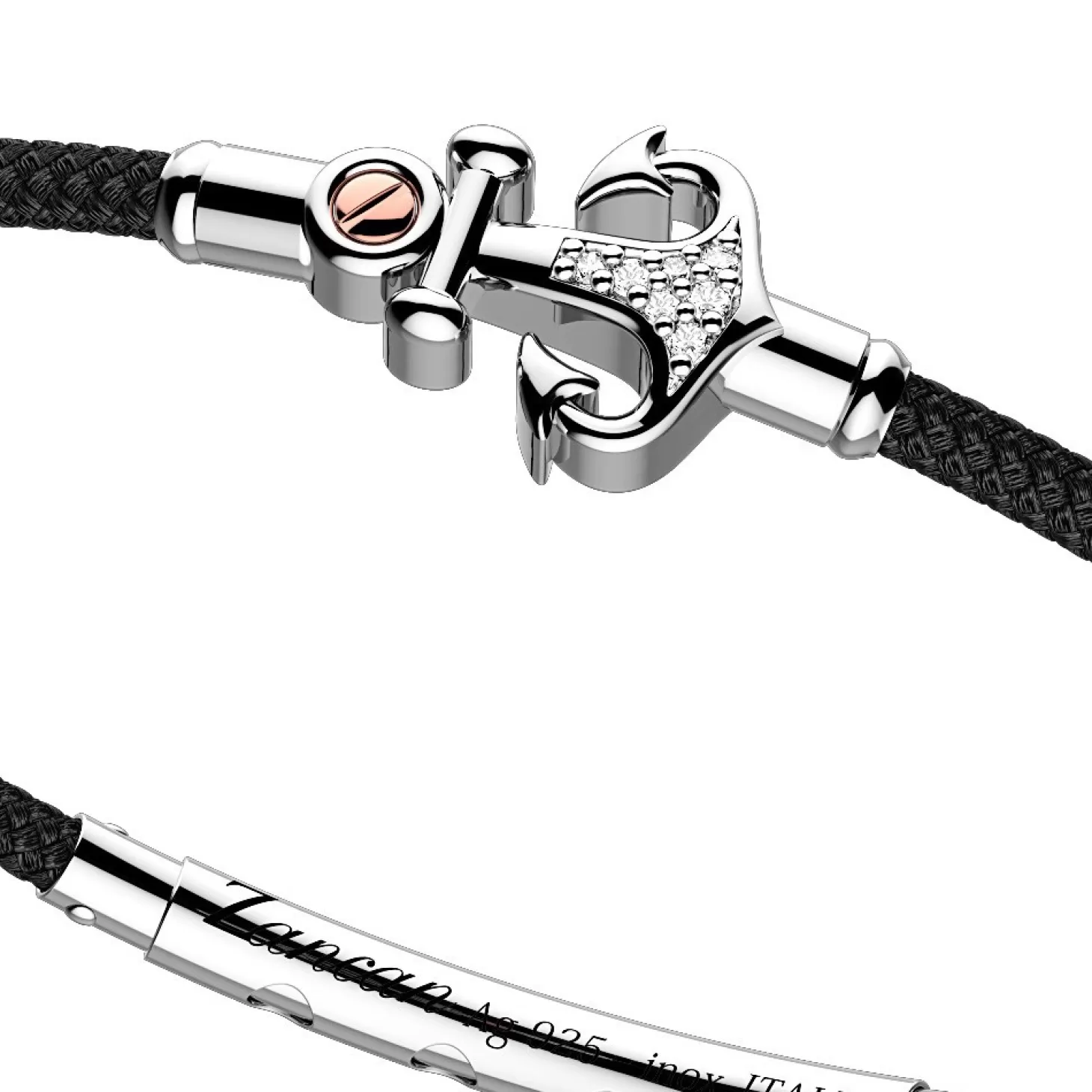 Zancan Gioielli Bracciale Zancan In Kevlar Con Ancora In Argento E Pietre Bianche.> Bracciali