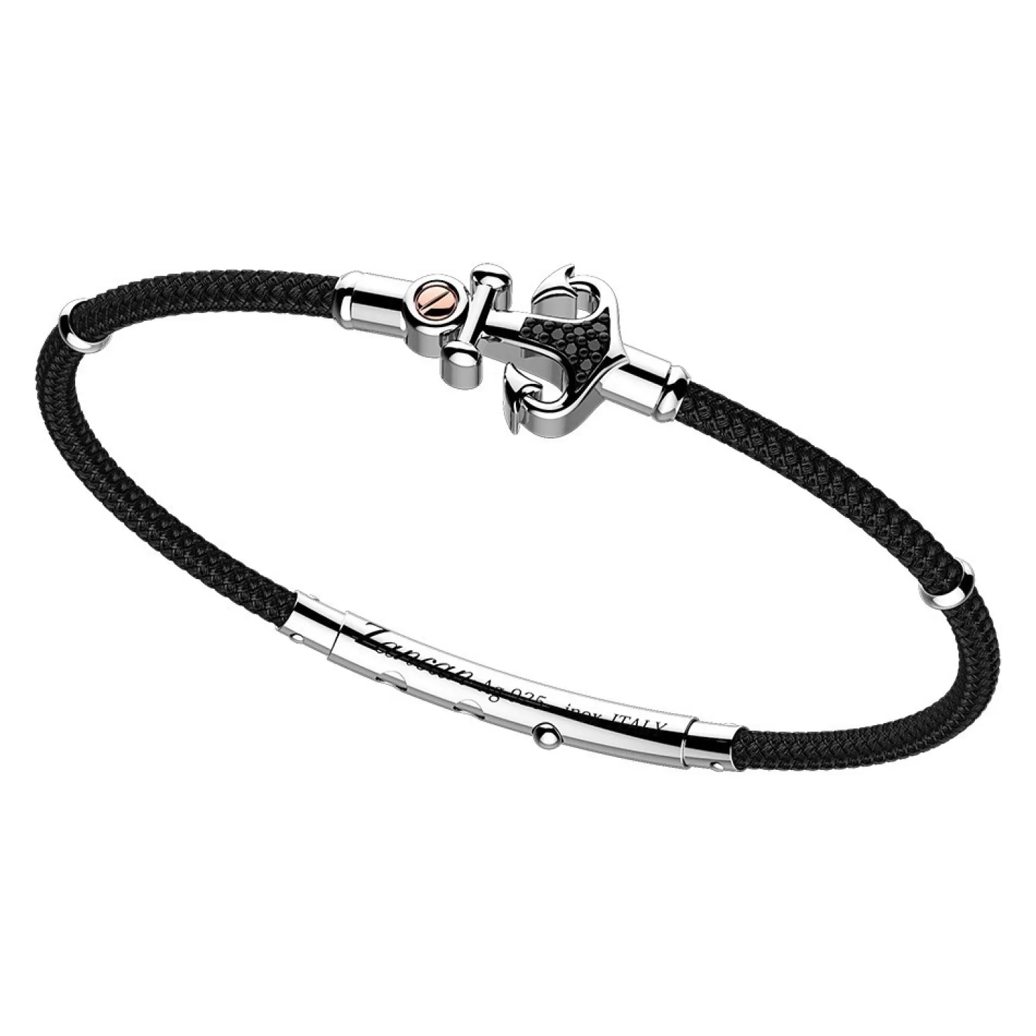 Zancan Gioielli Bracciale Zancan In Kevlar Con Ancora In Argento E Pietre Nere.> Bracciali