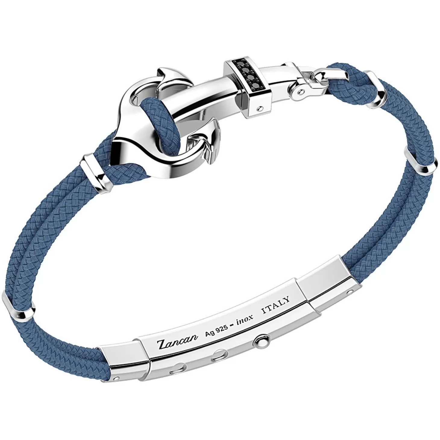 Zancan Gioielli Bracciale Zancan In Kevlar Con Ancora In Argento E Pietre Nere.> Bracciali