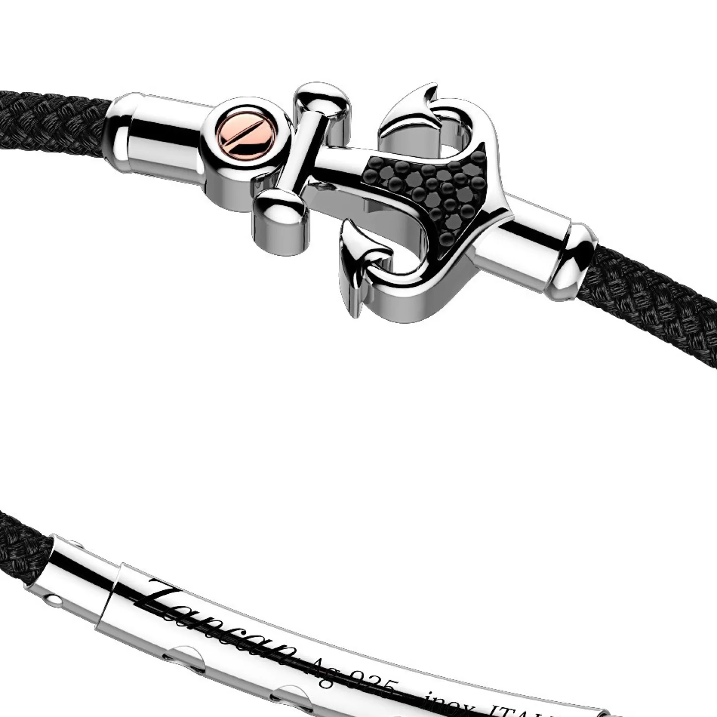 Zancan Gioielli Bracciale Zancan In Kevlar Con Ancora In Argento E Pietre Nere.> Bracciali
