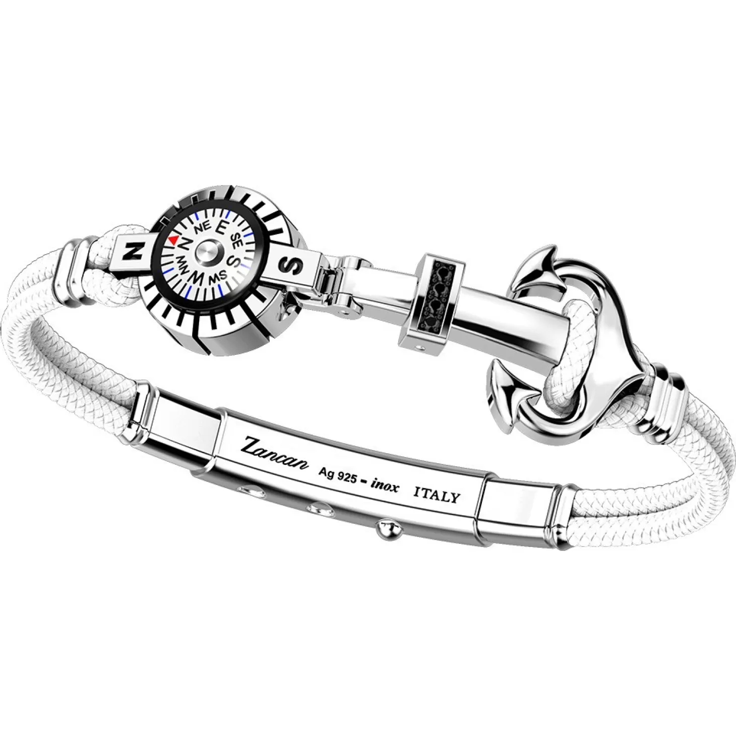Zancan Gioielli Bracciale Zancan In Kevlar Con Ancora In Argento, Pietre E Bussola.> Bracciali