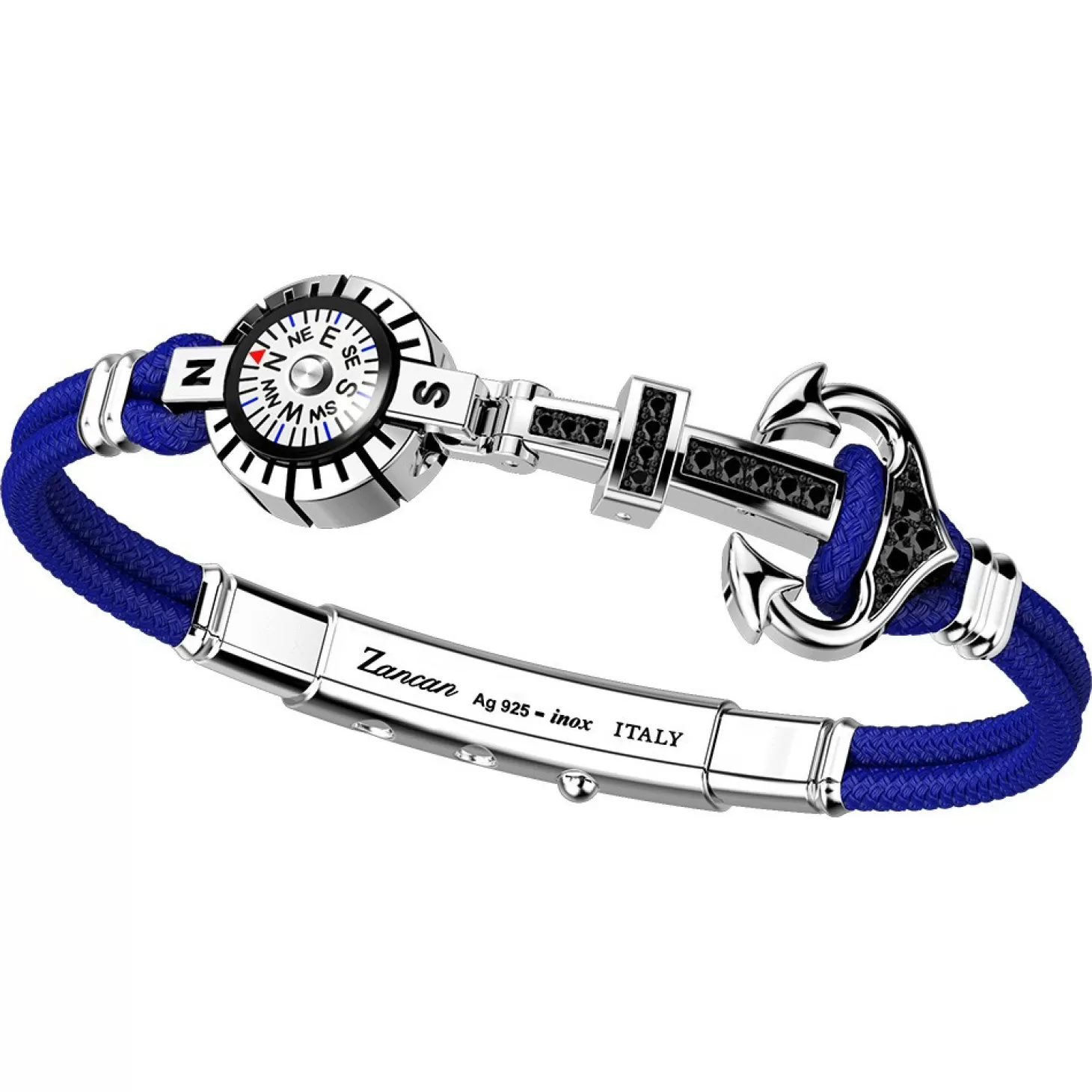 Zancan Gioielli Bracciale Zancan In Kevlar Con Ancora In Argento, Pietre E Bussola.> Bracciali