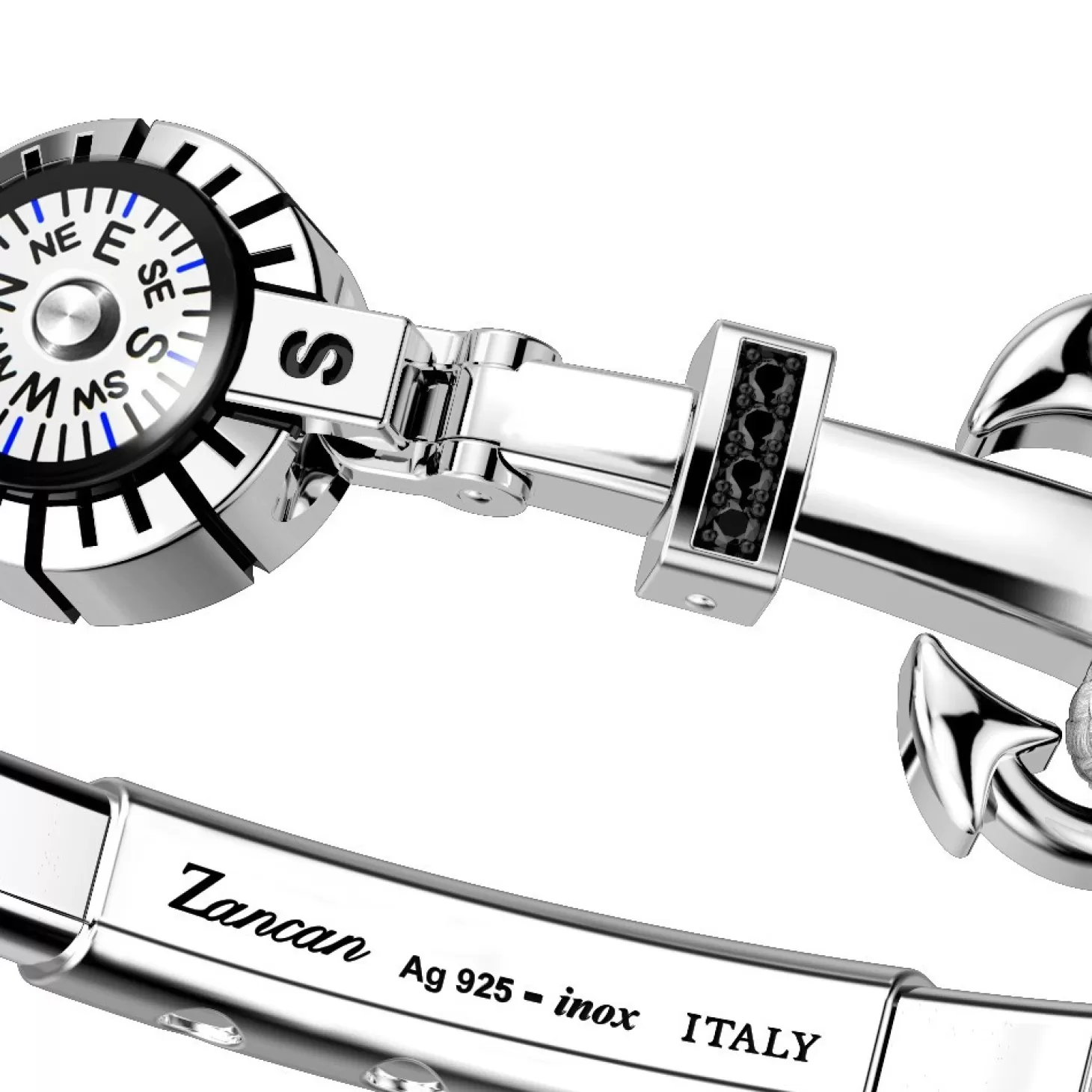 Zancan Gioielli Bracciale Zancan In Kevlar Con Ancora In Argento, Pietre E Bussola.> Bracciali