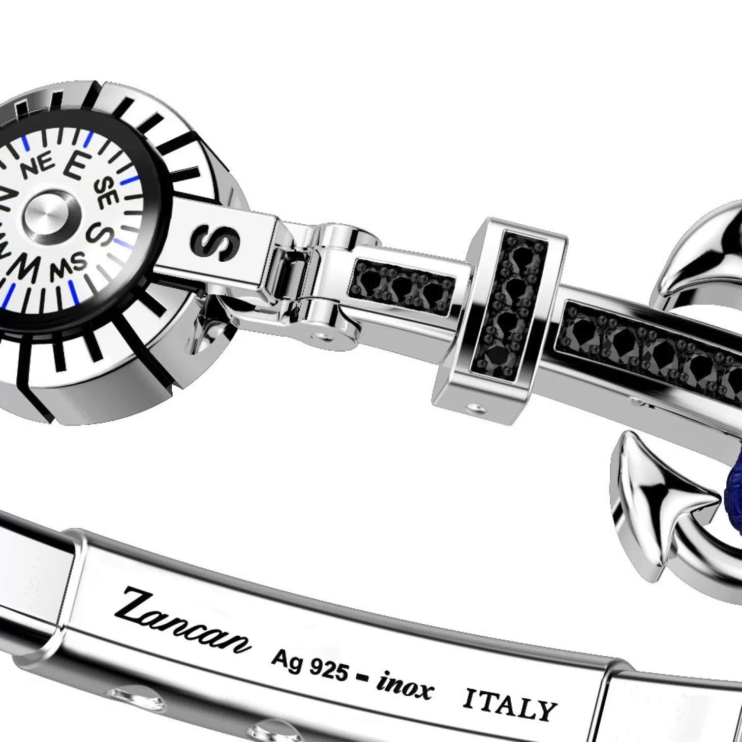 Zancan Gioielli Bracciale Zancan In Kevlar Con Ancora In Argento, Pietre E Bussola.> Bracciali