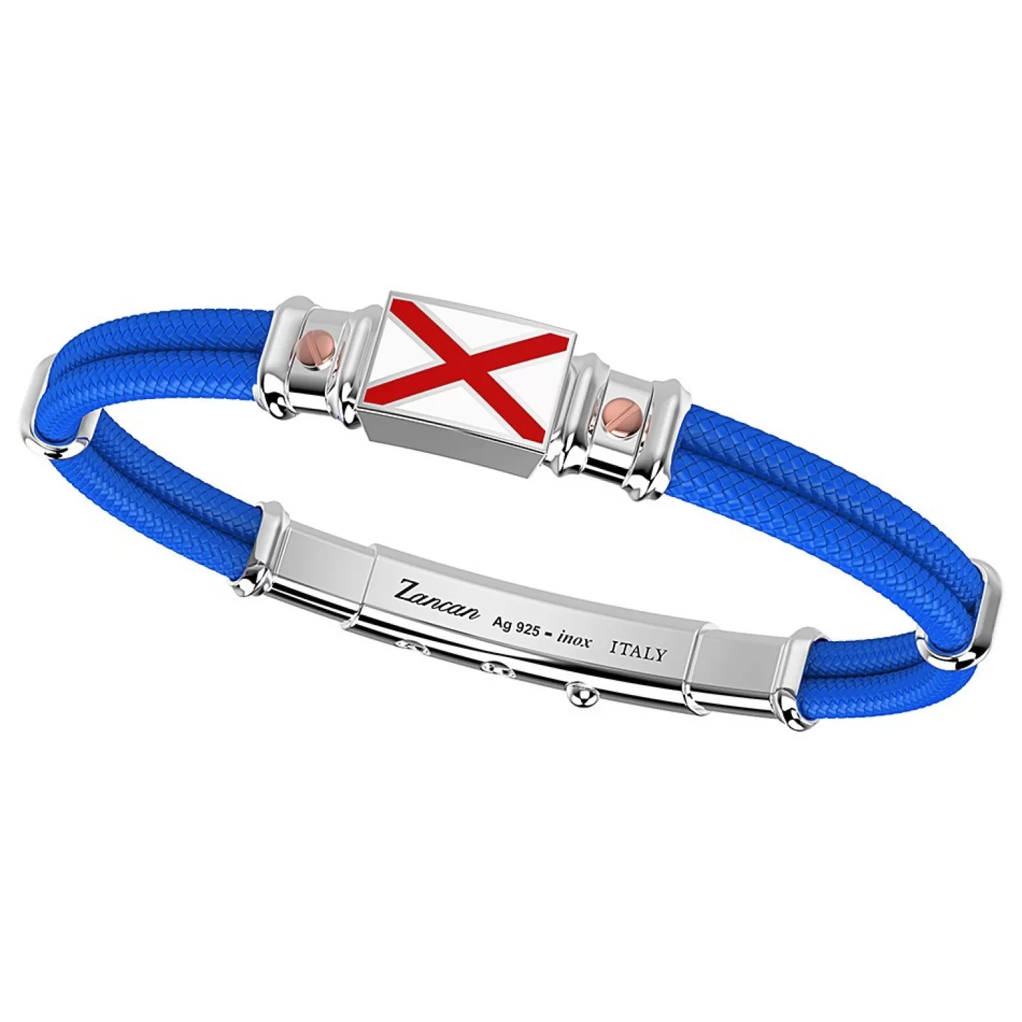 Zancan Gioielli Bracciale Zancan In Kevlar Con Bandiera Nautica In Argento Smaltata E Viti In Oro Rosa.> Bracciali