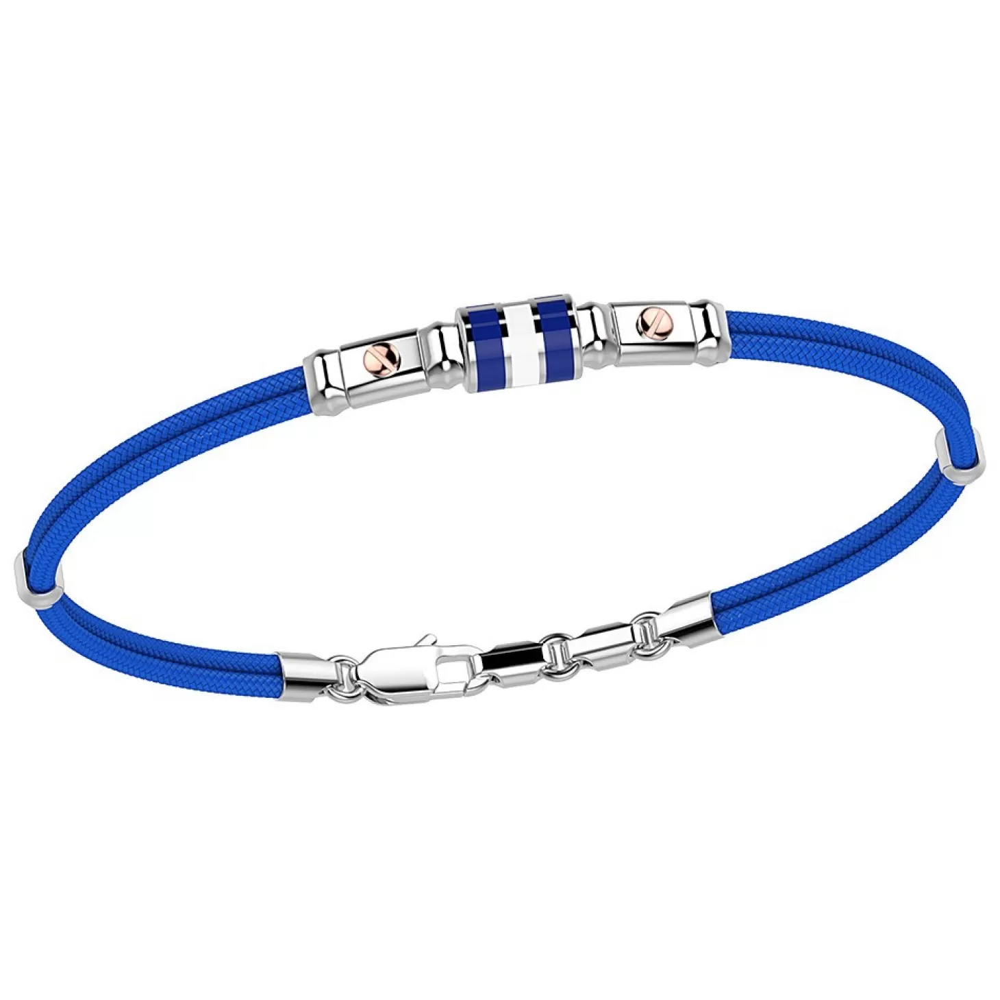 Zancan Gioielli Bracciale Zancan In Kevlar Con Bandiera Nautica In Argento Smaltata E Viti In Oro Rosa.> Bracciali