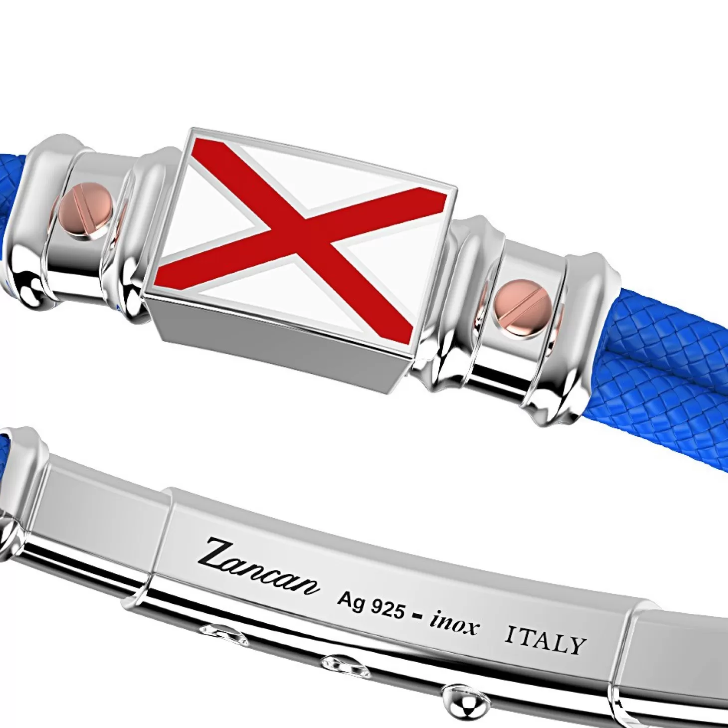 Zancan Gioielli Bracciale Zancan In Kevlar Con Bandiera Nautica In Argento Smaltata E Viti In Oro Rosa.> Bracciali