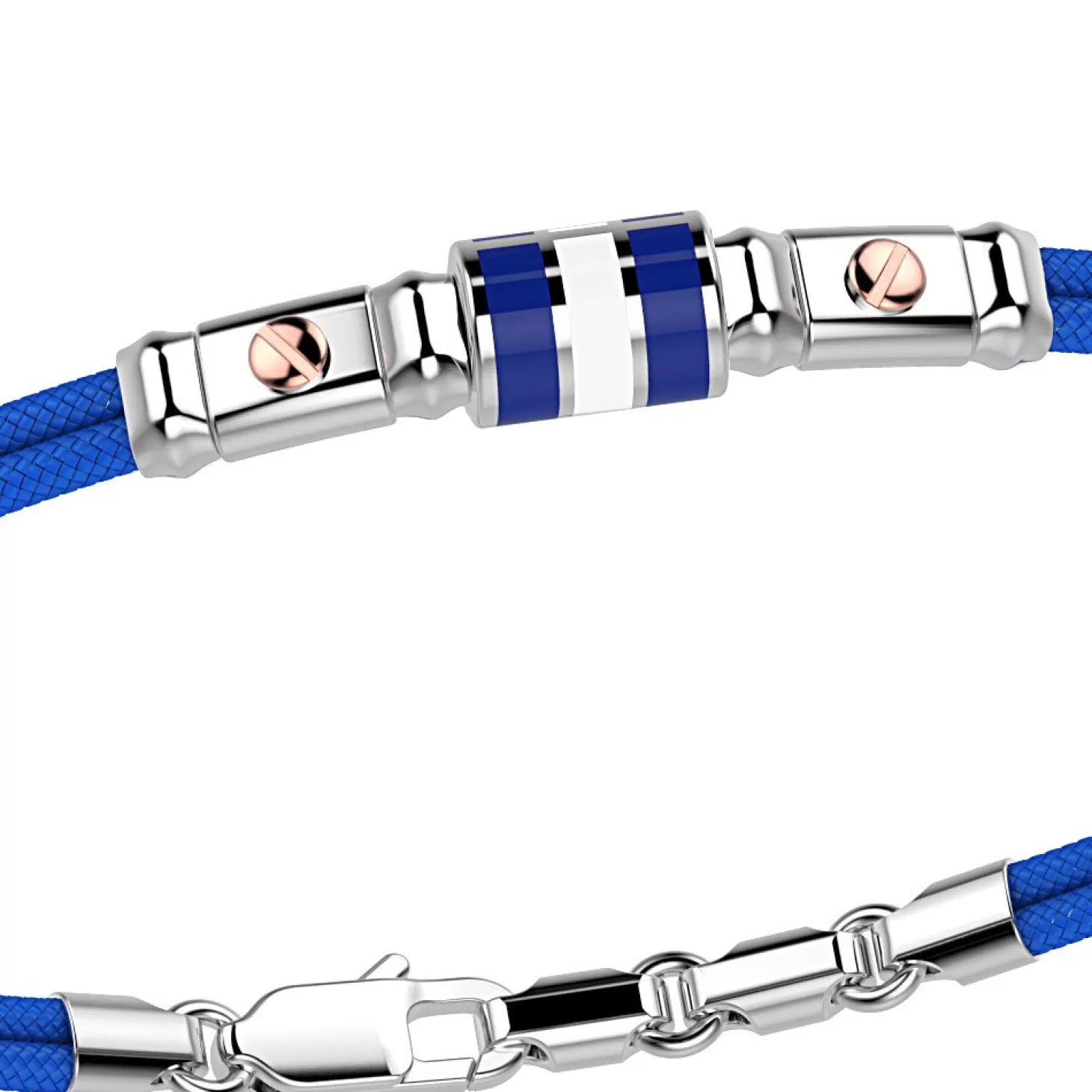 Zancan Gioielli Bracciale Zancan In Kevlar Con Bandiera Nautica In Argento Smaltata E Viti In Oro Rosa.> Bracciali