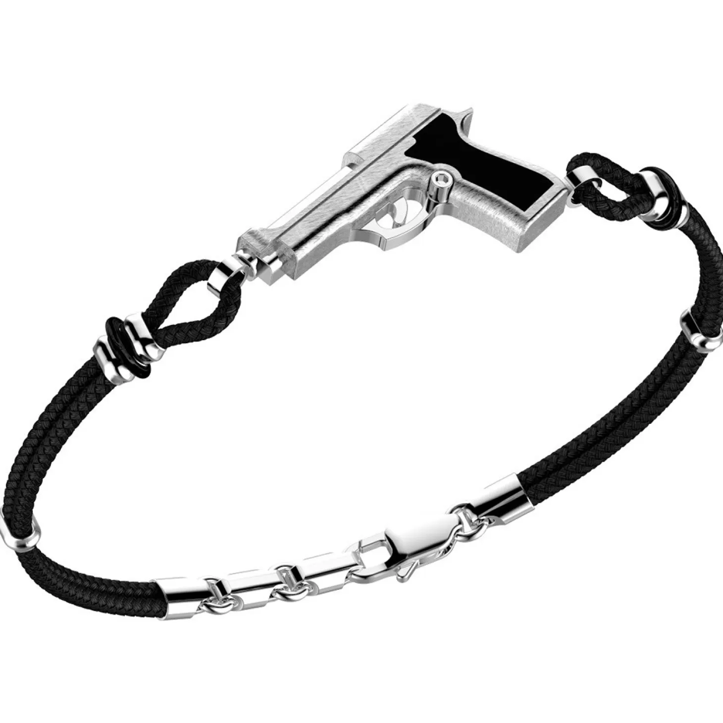 Zancan Gioielli Bracciale Zancan In Kevlar Con Pistola In Argento.> Bracciali