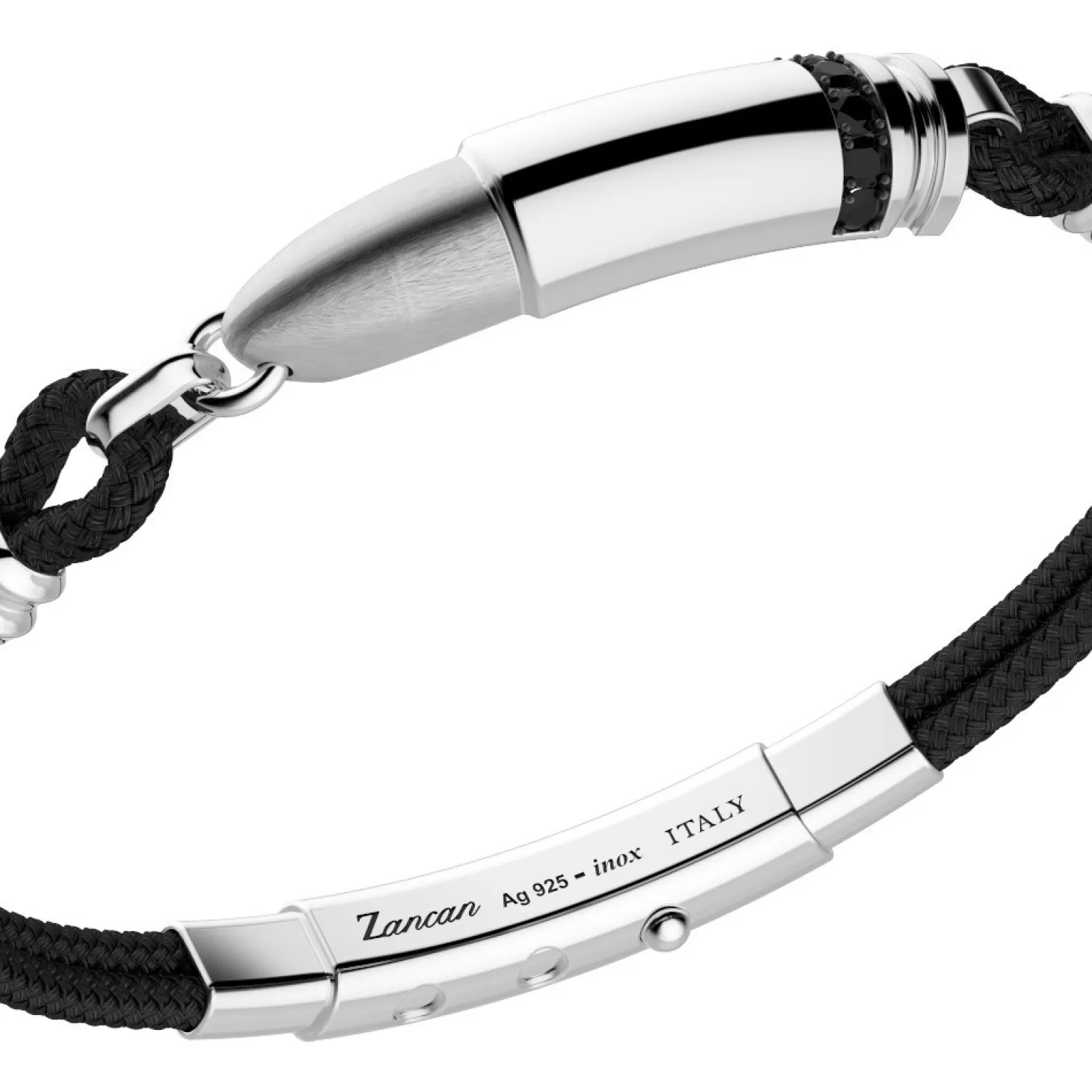 Zancan Gioielli Bracciale Zancan In Kevlar Con Proiettile In Argento E Pietre Nere.> Bracciali