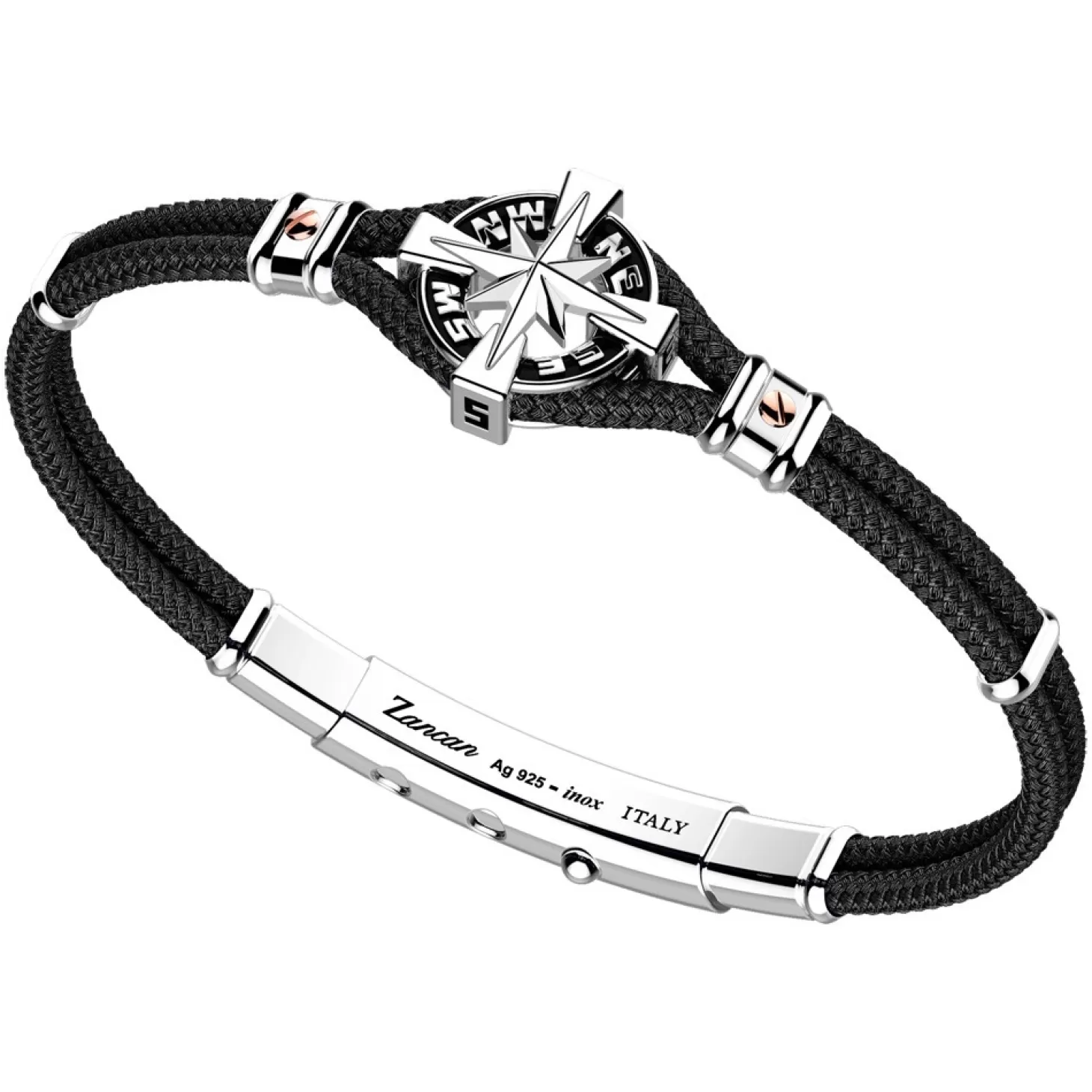 Zancan Gioielli Bracciale Zancan In Kevlar Con Rosa Dei Venti In Argento.> Bracciali