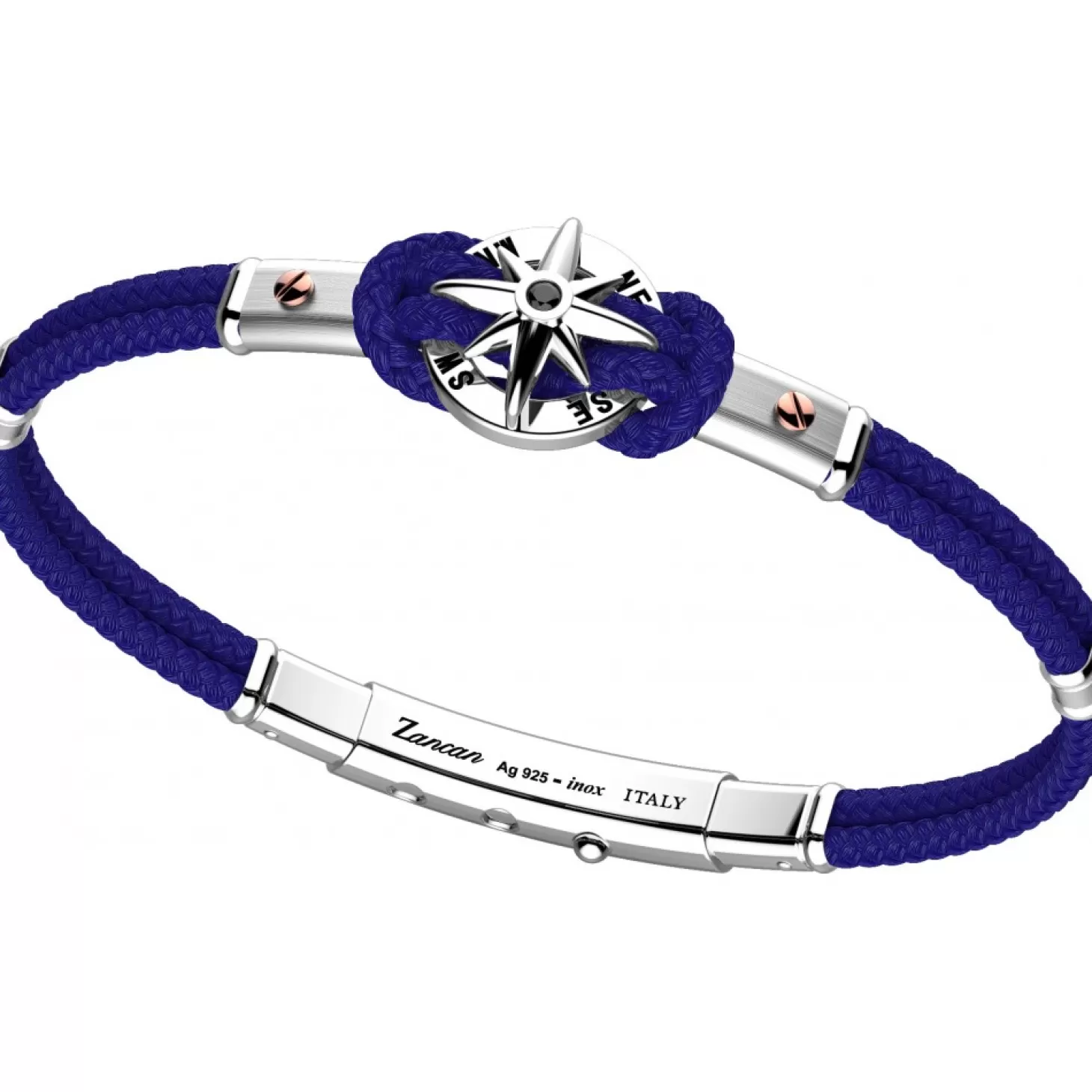 Zancan Gioielli Bracciale Zancan In Kevlar Con Rosa Dei Venti In Argento.> Bracciali