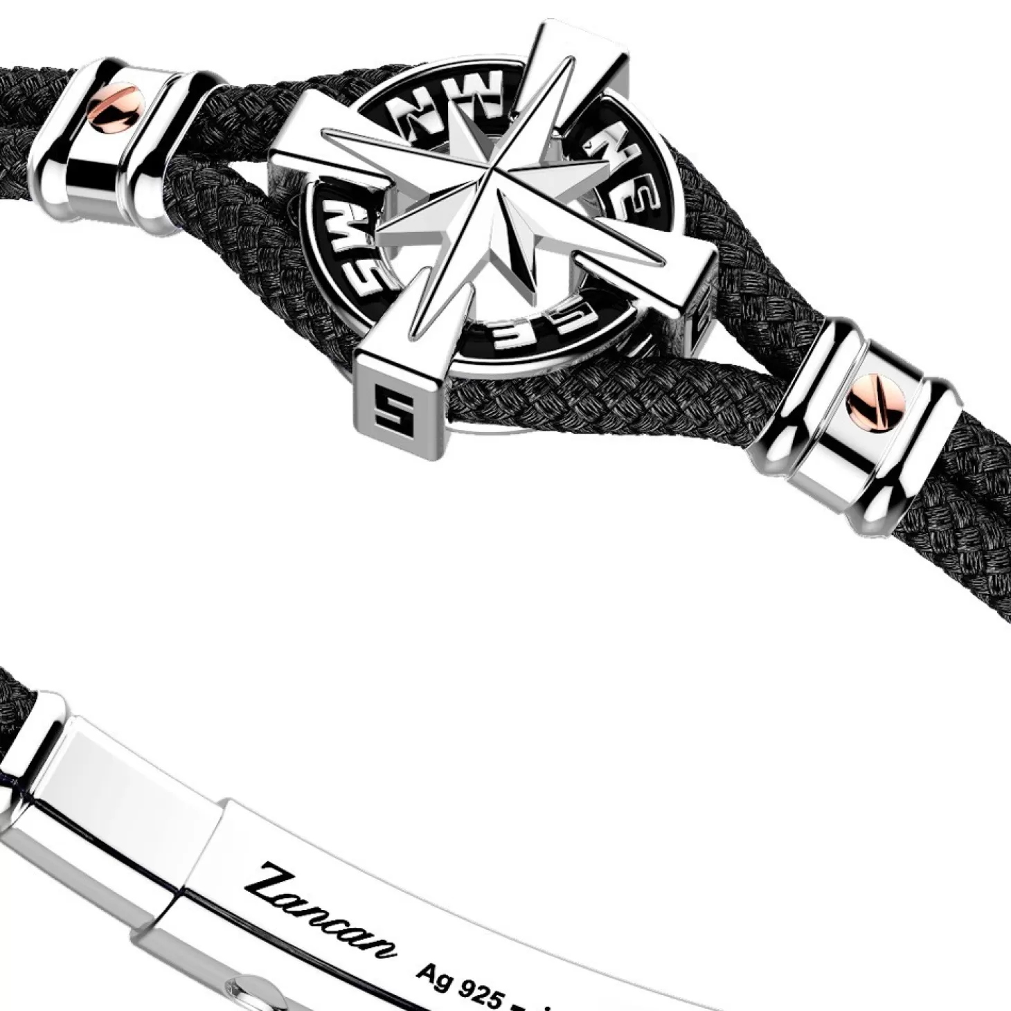 Zancan Gioielli Bracciale Zancan In Kevlar Con Rosa Dei Venti In Argento.> Bracciali