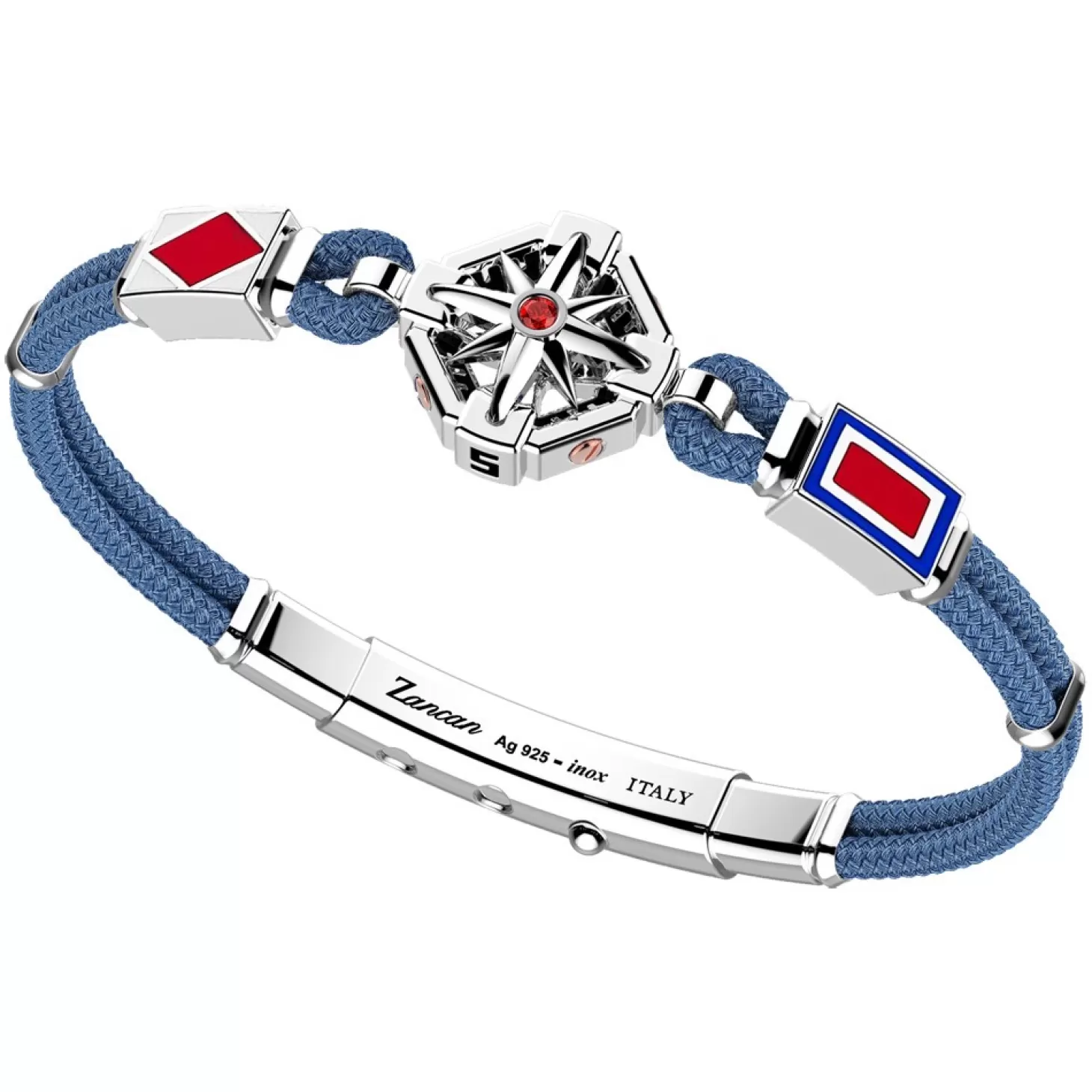 Zancan Gioielli Bracciale Zancan In Kevlar Con Rosa Dei Venti In Argento E Pietra Rossa.> Bracciali