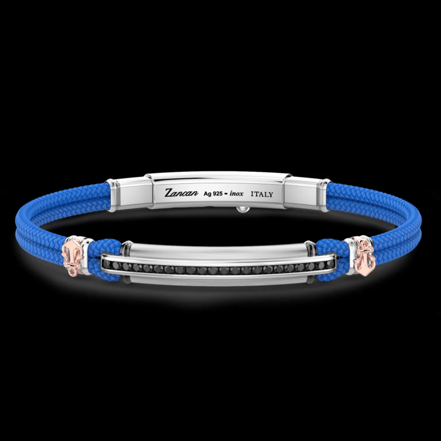 Zancan Gioielli Bracciale Zancan In Kevlar Con Targa E Pietre Nere.> Bracciali